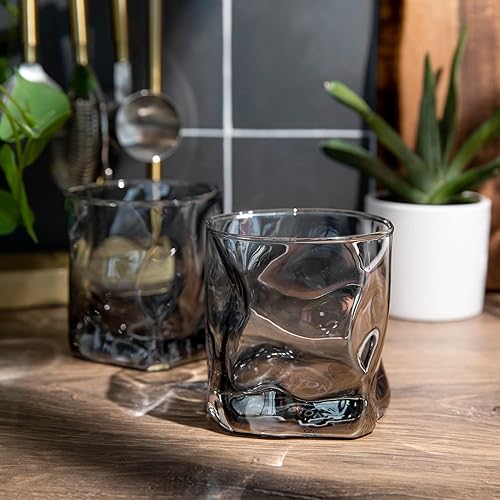 Miniatura 6 de Juego de 4 copas de vino sin tallo, copas de whisky ahumadas únicas de 8 onzas para hombres, copas de vino decorativas perfectas para beber vino