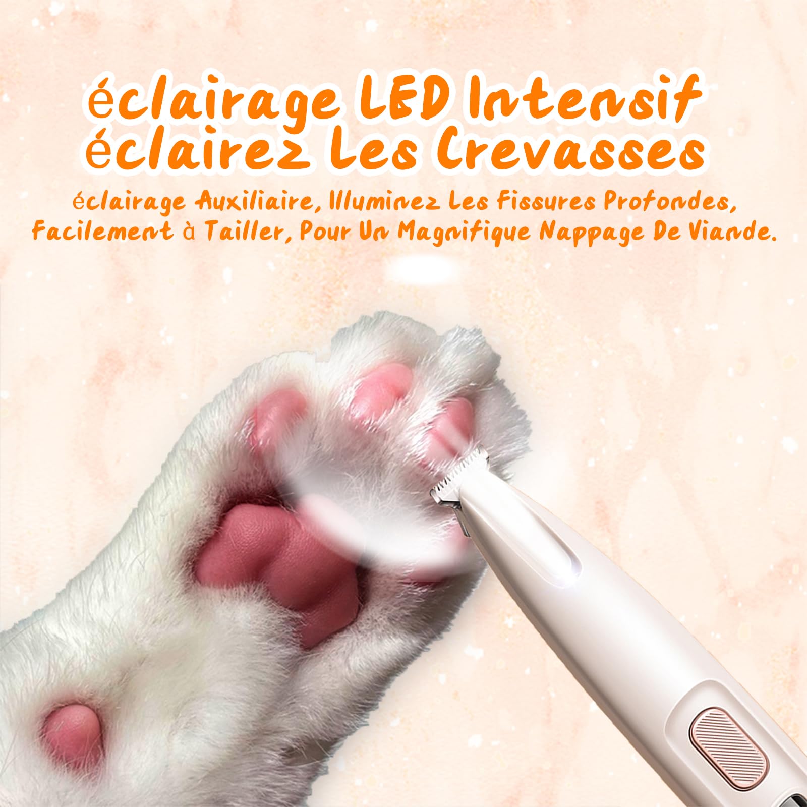 Tondeuse De Toilettage GrosMatou Douceur & Sécurité, Tondeuse Gros Matou Silencieuse, Tondeuse Pattes Chien Chat, Coupe Poils Animaux Avec Lumière LED, Rechargeable USB, étanche (1PCS)