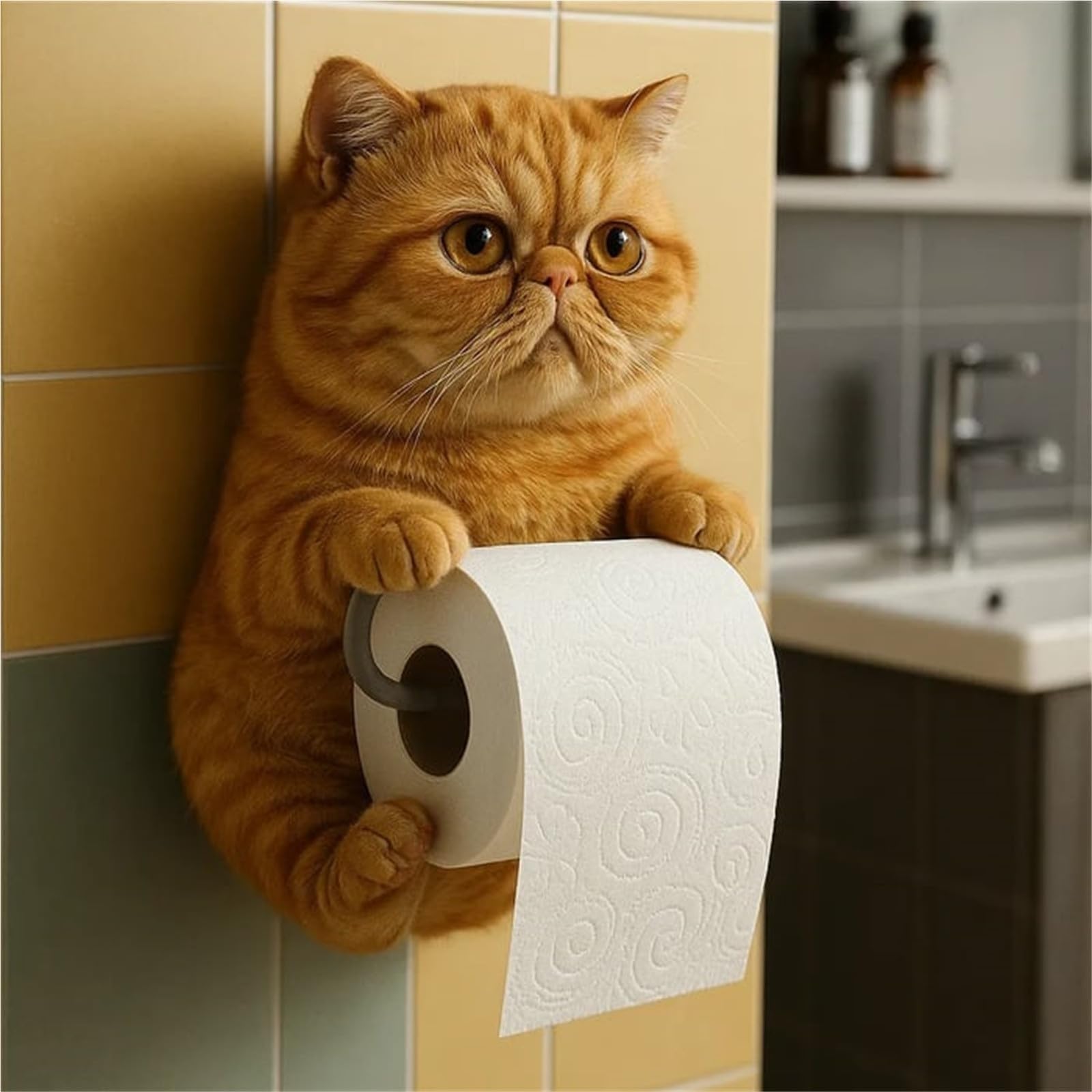 3D Cat Toilet Paper Holder, Funny Wall Mount Toilet Paper Holders, Lifelike Cats Resin Sculpture Bathroom Decor for Cats Lovers(Color8)