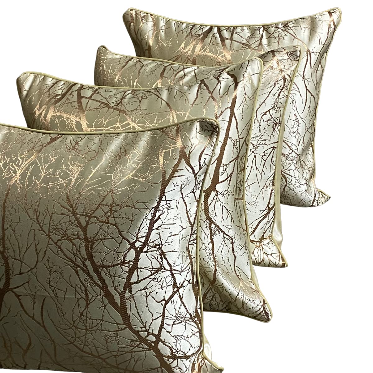 RKAAS HOME Decorative Luxury Jacquard Silk Soft Designer Square Cushion Cover for Living Room Sofa Couch Bed 45cm x 45cm 18x18 Inches (Pack of 4 - Branch Pattern - Gold) — image 1