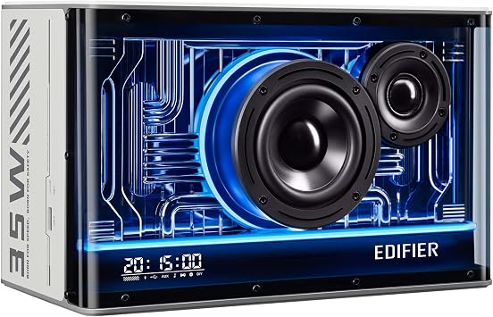 Edifier QD35 Tabletop Bluetooth Speakers, Hi-Res Audio & Hi-Resolution Sound Wireless Certified Computer Loudspeaker, 35W GaN Ultra-Fast Charging, Splendid Light Effects Home Speaker for Phone, White
