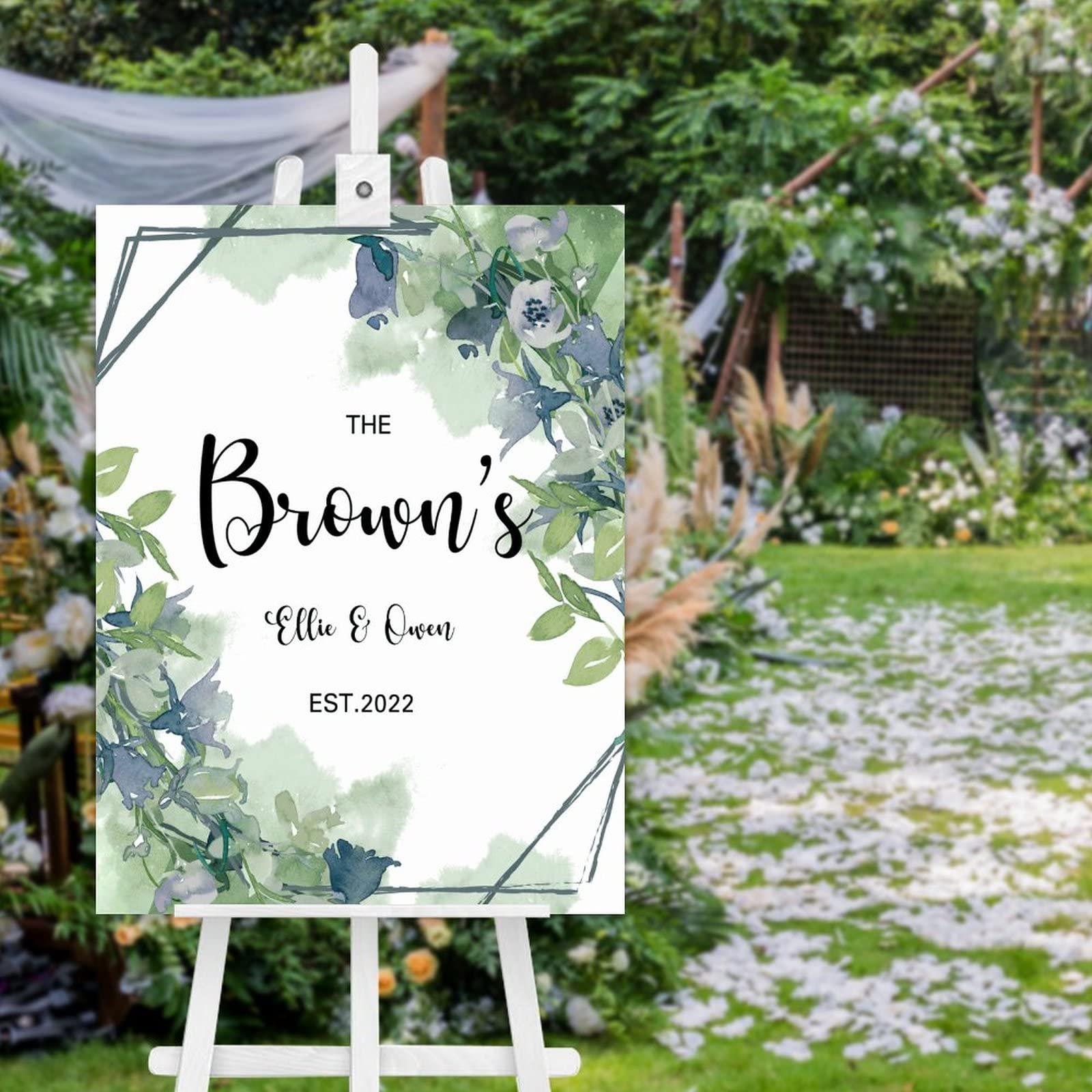 Panneau de bienvenue mariage en bois greenery pour cérémonie chic