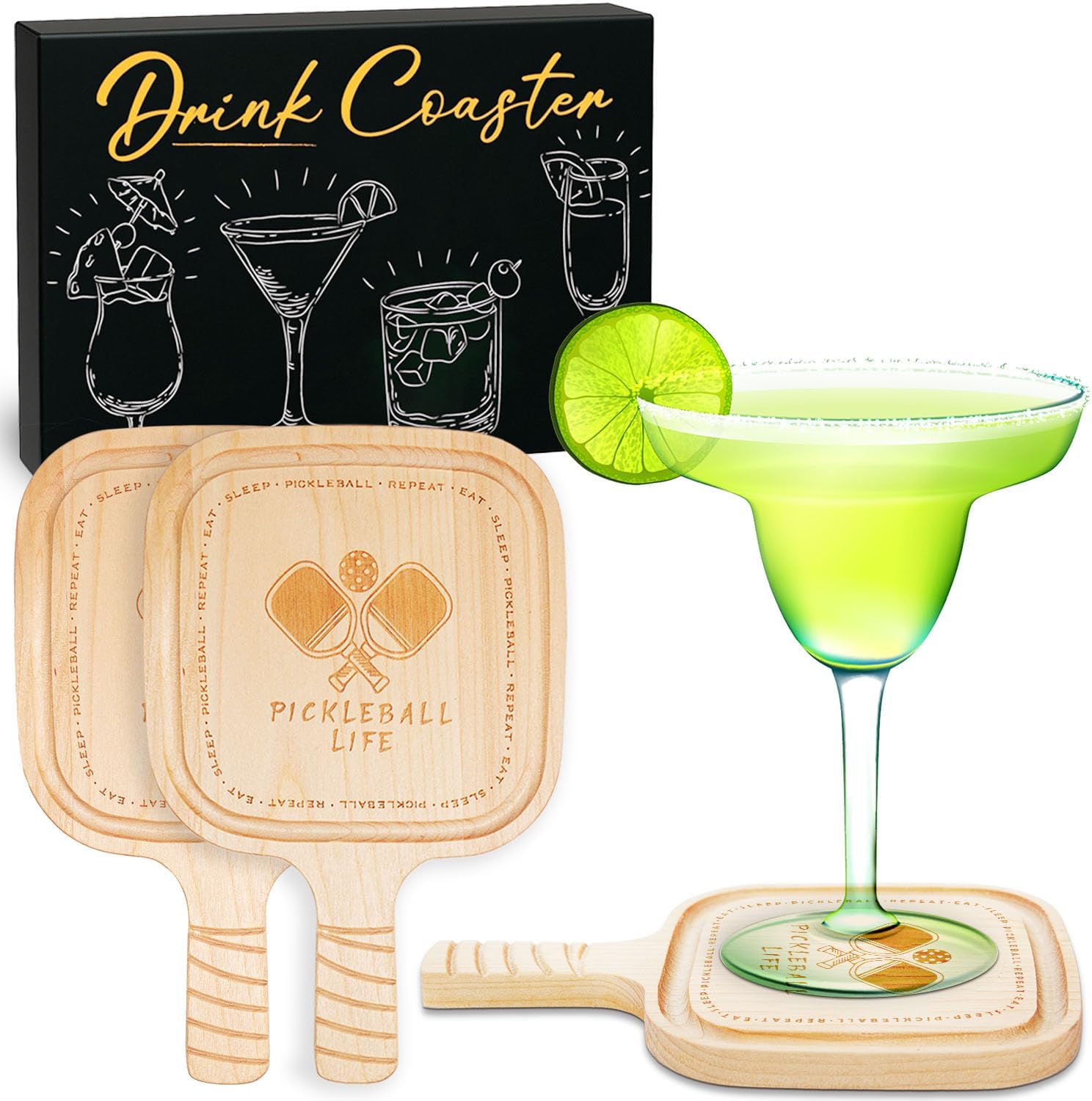 Pickleball Drink Coasters Bundle with Pickleball Paddle Snack Tray Set image 2