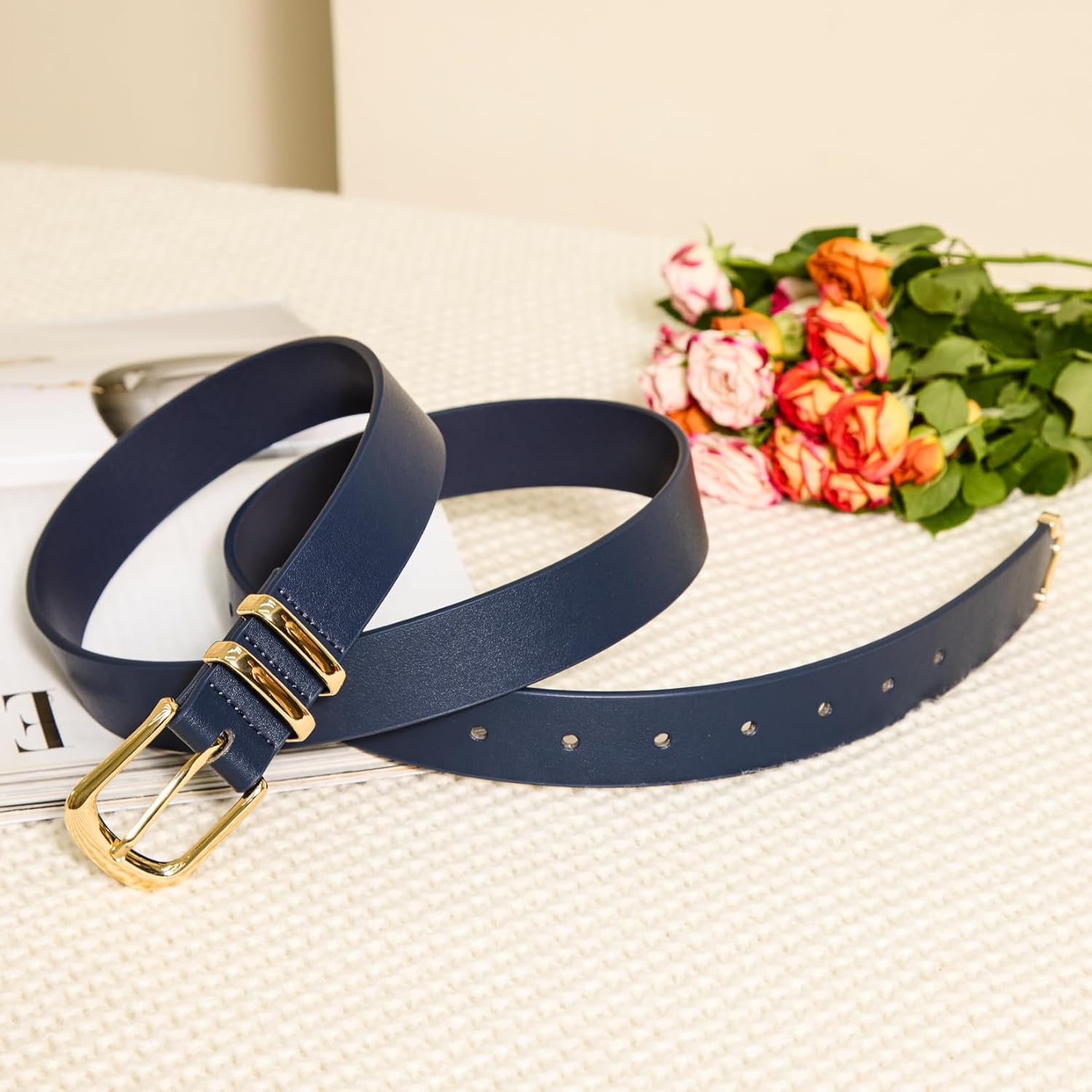 VATAN Women Leather Belt for Jeans Dresses Pants Fashion Ladies Casual Waist Belt with Gold Buckle - Image 2