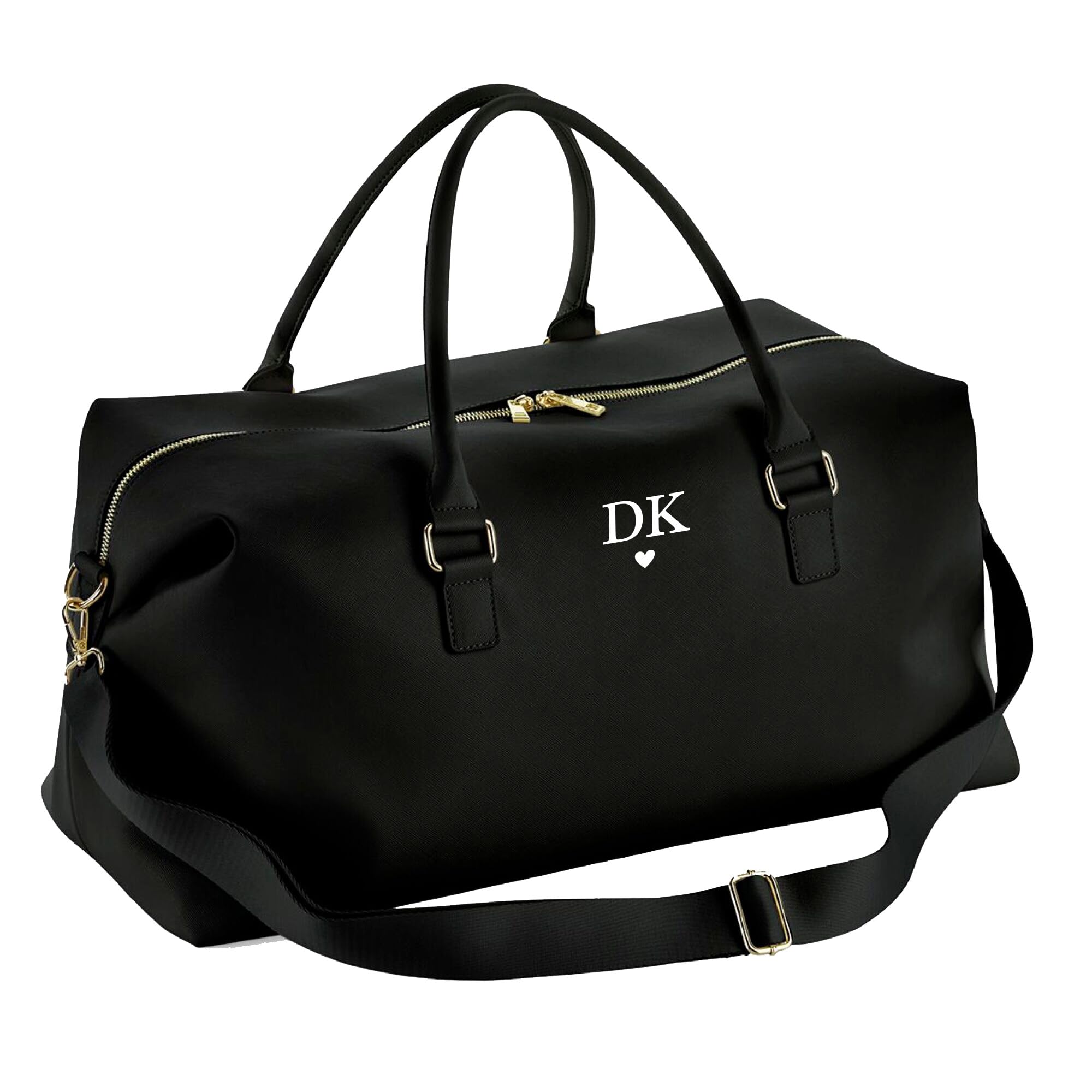 eBuyGB Personalised Maternity Bag, Monogrammed Hospital Bag, Baby Changing, Nappy Diaper Bag, PU Leather Weekend Travel Bag, Large Overnight Duffel Bag, Mum Bag (Black with Black & White Strap) โ image 1
