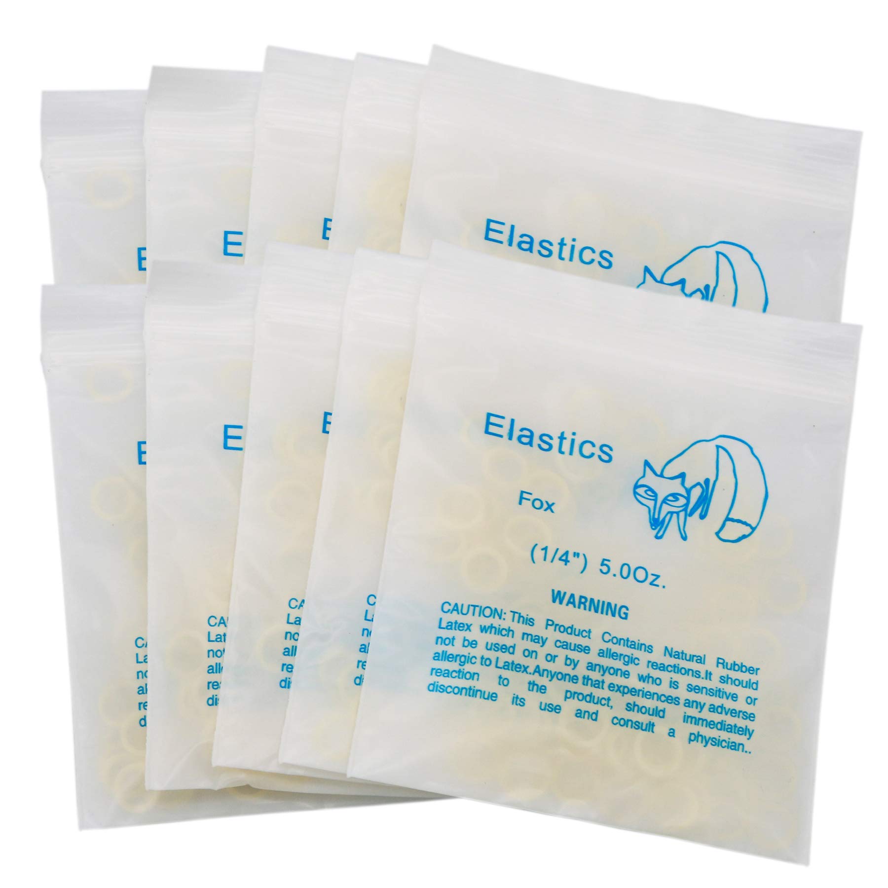 10 Packungen/1000 Stück zahnärztliche kieferorthopädische Gummibänder aus Latex (10 Beutel-Fox-1/4-5 oz)
