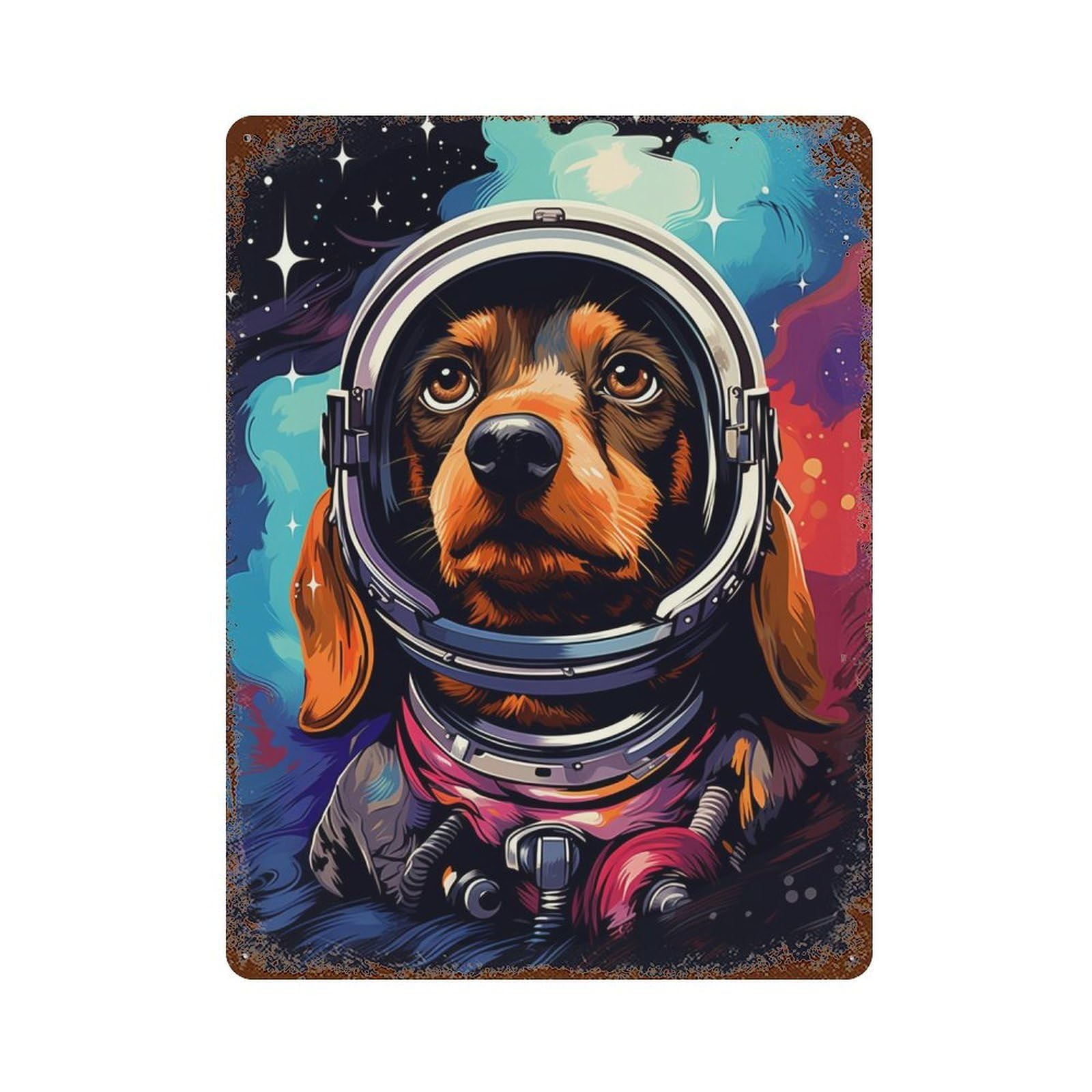 Vintage Rust Metal Sign Space Dog Adventure-24 15.7"x11.8", Vintage Wall Decor for Office, Studio And Wall Decor