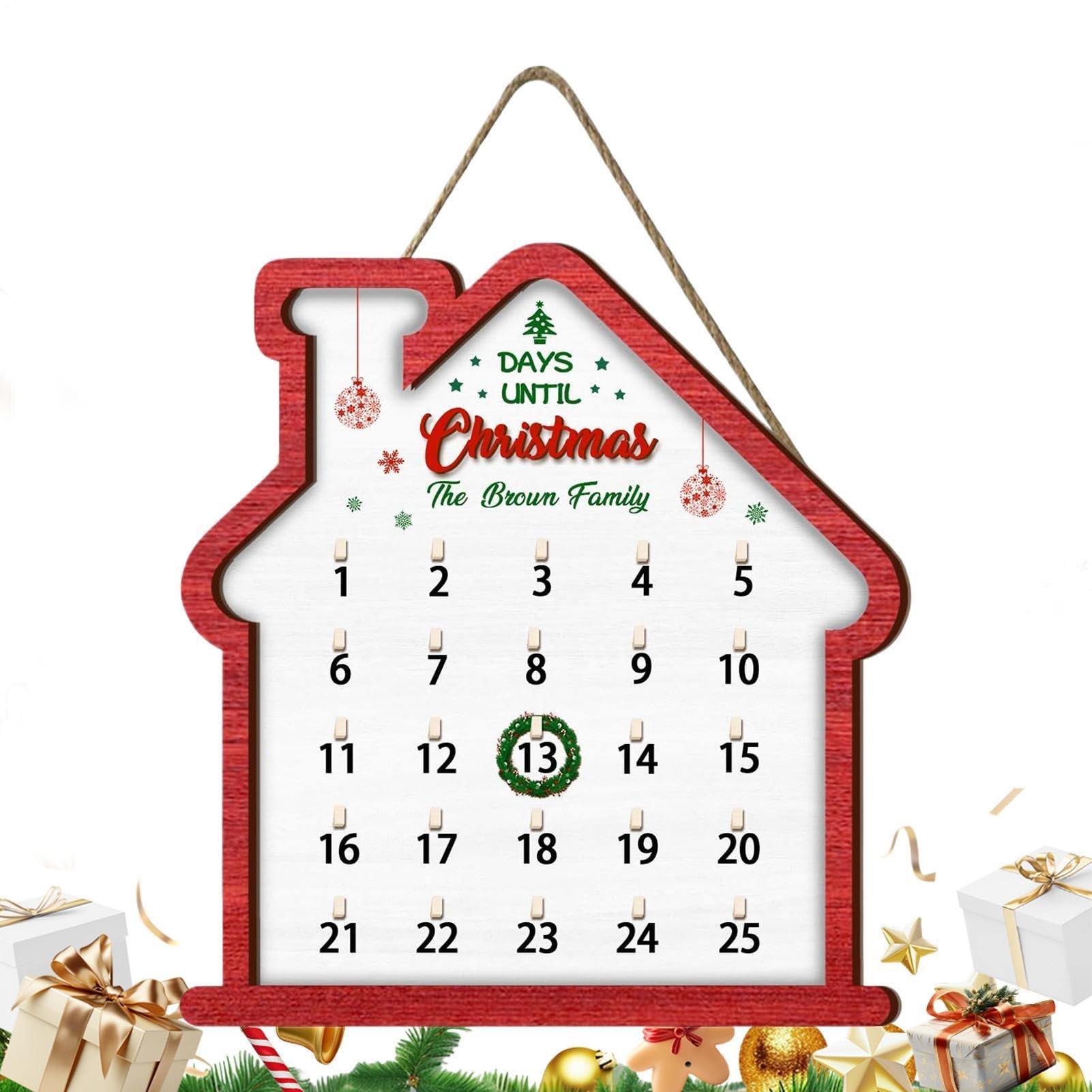 Holzschild mit Countdown-Motiv, rustikal, Vintage-Stil, festliches | Weihnachts-Countdown-Dekoschild für Büro, Kamin, Eingang, Veranda, Schlafzimmer, Lounge, Flur, Hausform