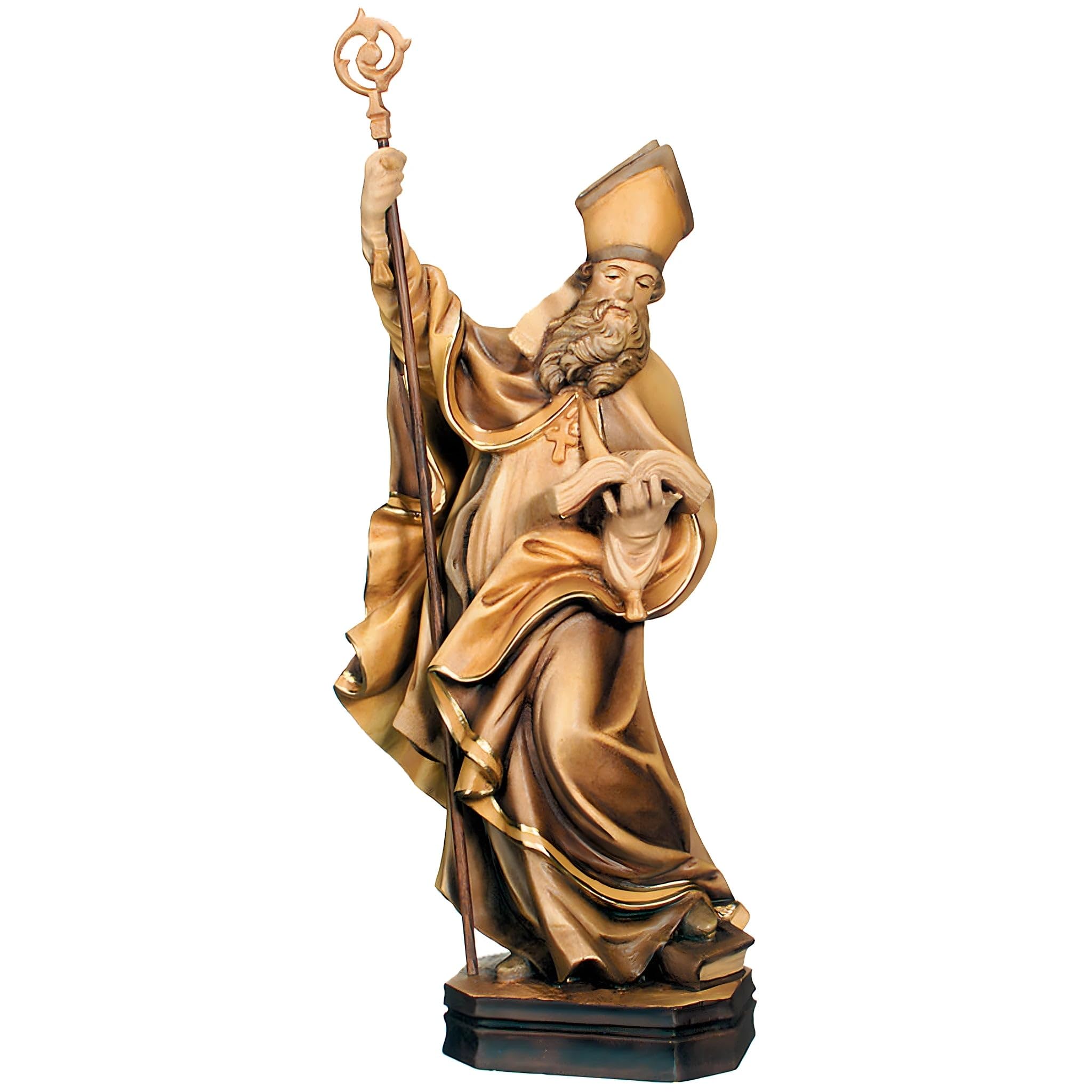 San Vitale esculpido con libro y cera de madera 20 cm | Madera coloreada a mano en Val Gardena | Figura Belén