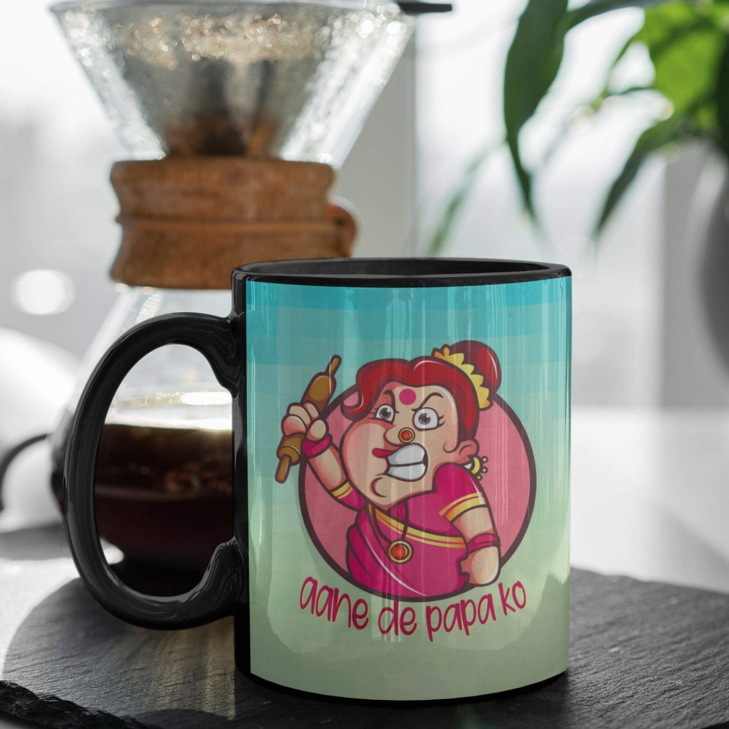 TheYaYaCafeMothers Day Gift for Mom Black Patch Ceramic Coffee Mug with Coaster - Aane de Papa ko