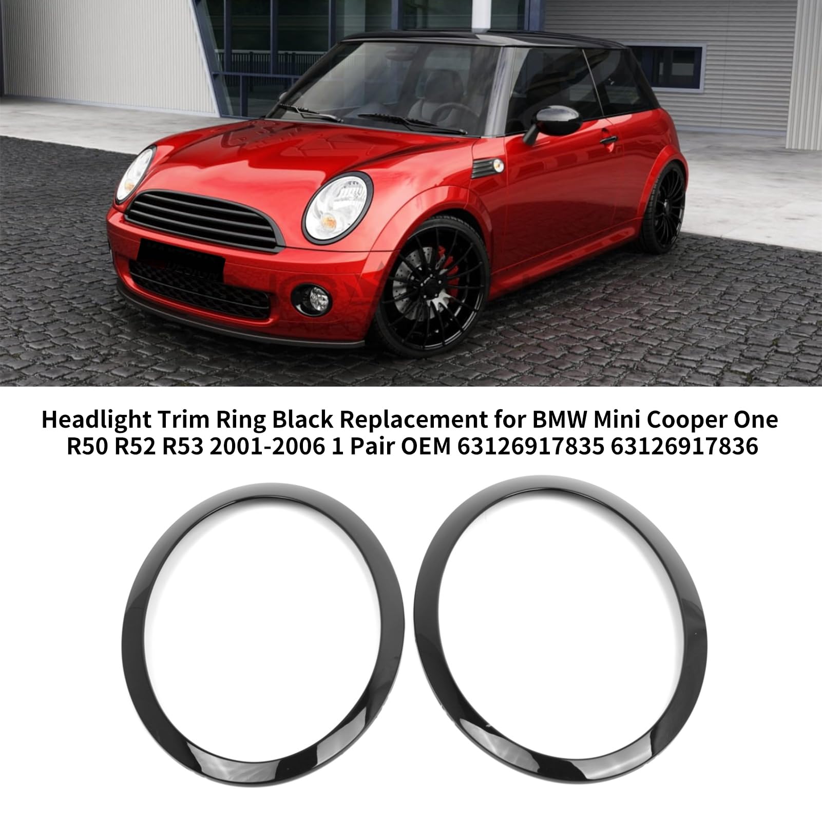 Shkalacar Anello di Rivestimento del Faro Nero per BMW Mini Cooper One R50 R52 R53 2001-2006 1 Paio OEM 63126917835 63126917836