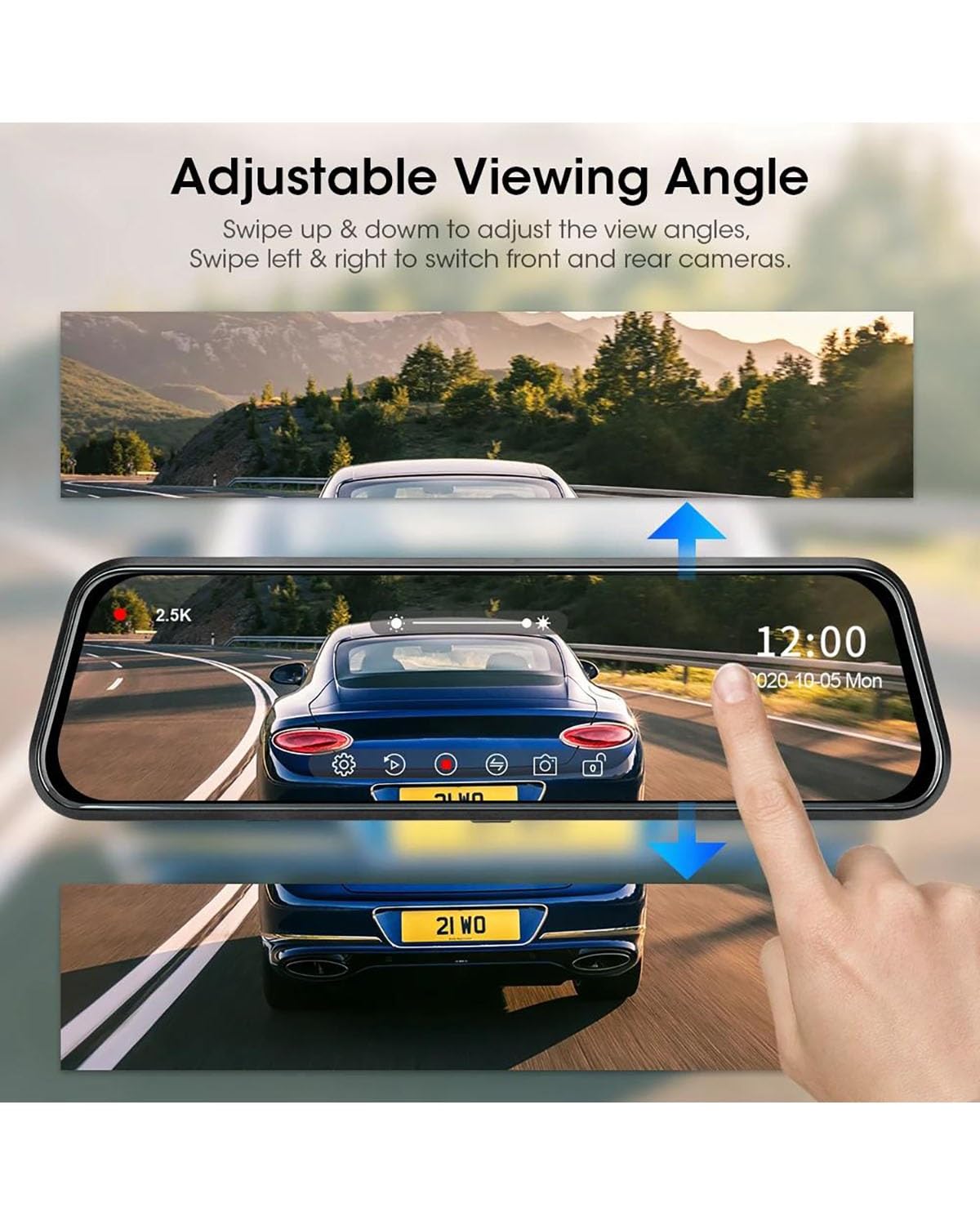Dashcam Espejo DVR con WiFi Espejo Retrovisor para Coche Caja Negra Grabadora De Vídeo 2K Dash CAM Registrador Cámara De Visión Trasera Cámara Coche(6M Add PowerBox None)
