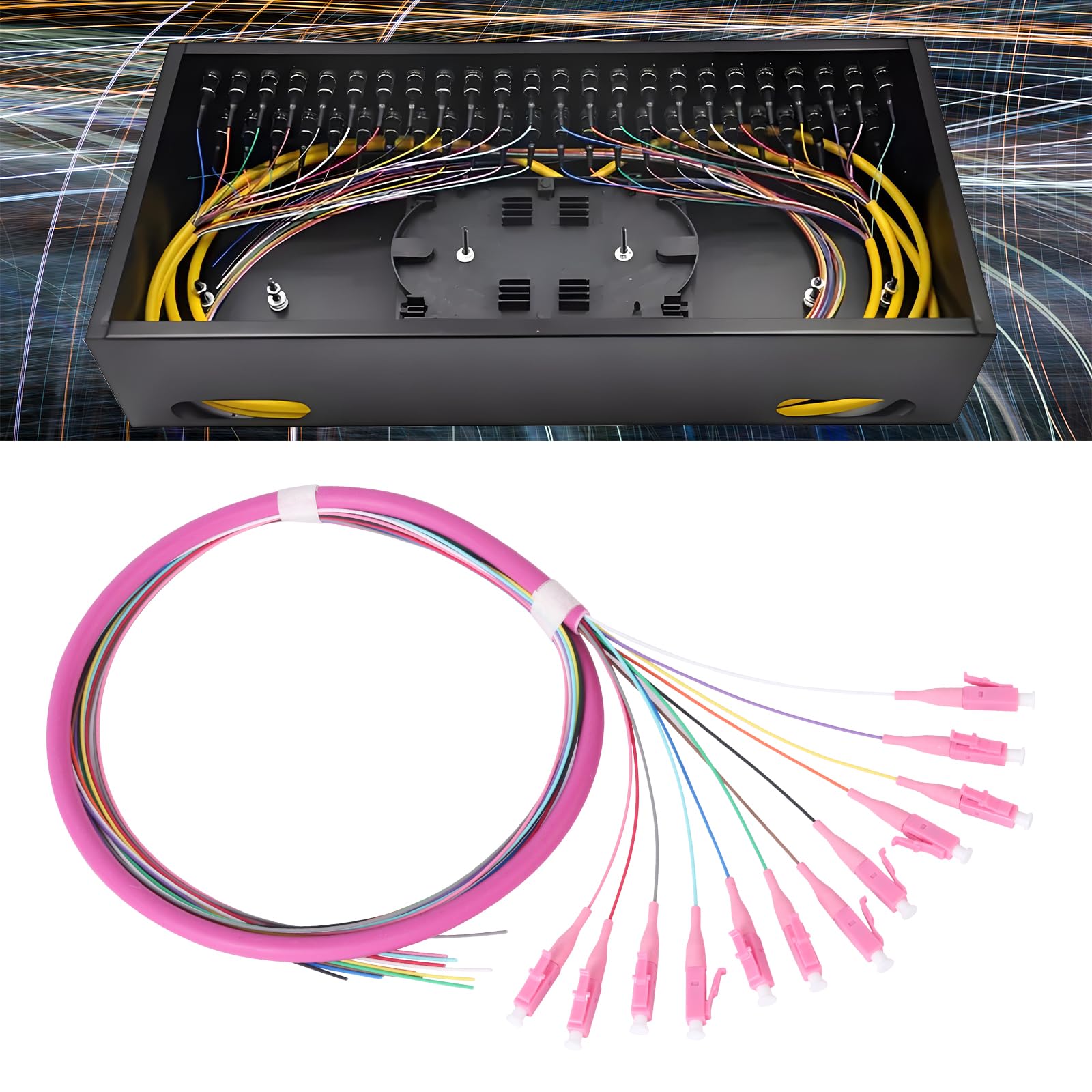 Lot de 2 paquets de fibre optique 12 brins LC/OM4 LC-UPC Mulitmode 1,2 m pour système de communication réseaux