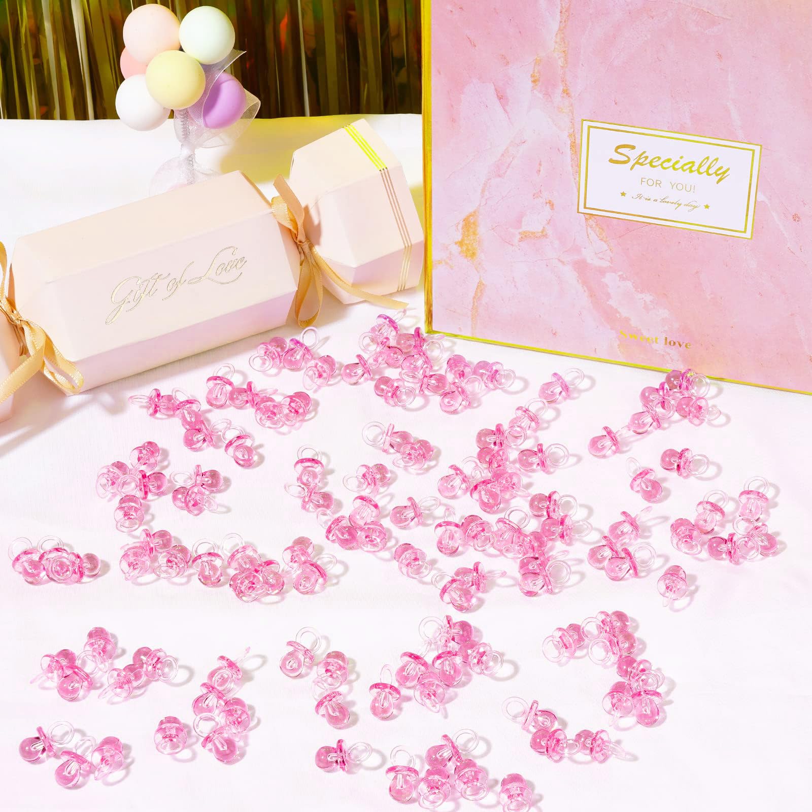 200 Stück 2,2 cm Baby-Schnuller Babyparty Kunststoff Schnuller für Babyparty Schnuller, Babyparty Geschlecht Show Party Dekoration DIY Geburtstag Party Geschenk (Rosa)