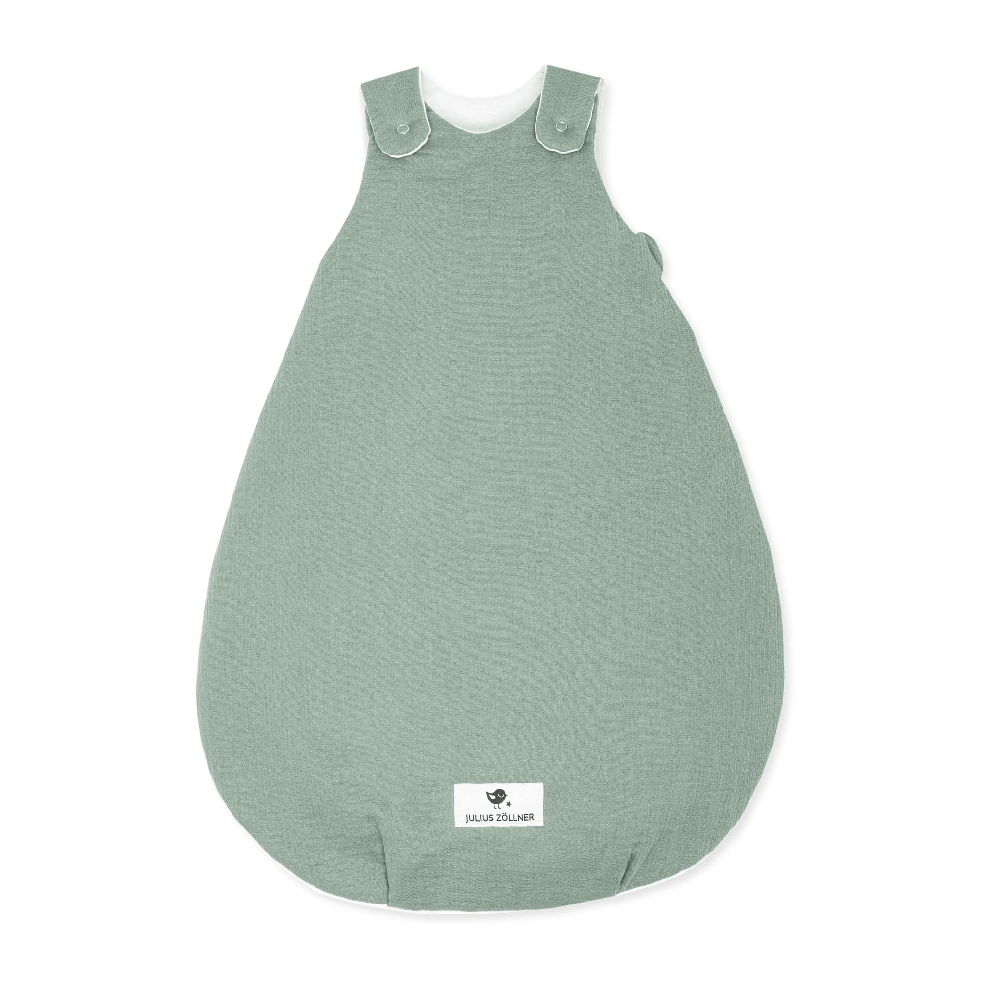 Julius Zöllner Babyschlafsack gefüttert Musselin 2,5 TOG Gr. 50/56 | 100% Baumwollmusselin | Oeko-TEX Standard 100 | grün