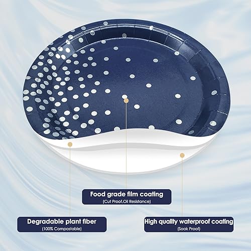 Miniatura 7 de Serve 25 Guests Navy Blue Plates and Napkins Party Supplies,Blue and Silver Birthday Plates Disposable,Navy Blue Paper Plates and Napkins Cups