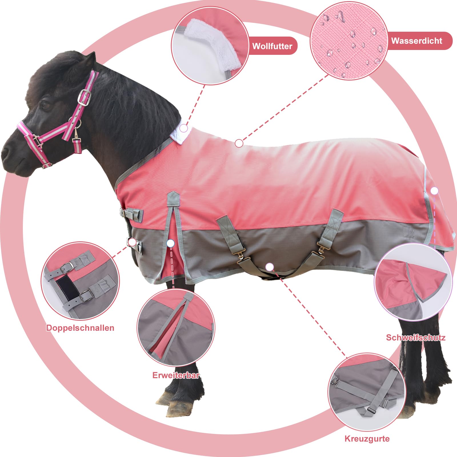 1200D Pony/Shetty Manta para caballo sin relleno (0 g), ligera, impermeable, transpirable y resistente al desgarro, manta de lluvia para potros, mini caballos, caballos enanos, caballos