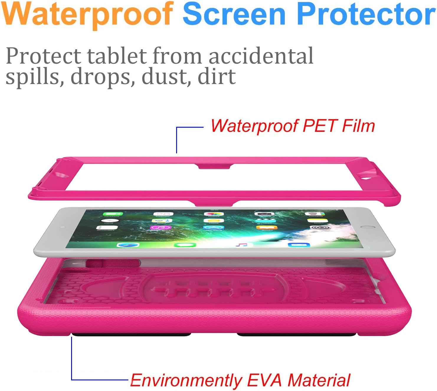 BMOUO Kids Case for iPad 9.7 2018/2017/iPad Air 2/1/Pro 9.7, iPad 6th/5th Generation Case for Kids, Built-in Screen Protector, Shockproof Handle Convertible Stand Case for iPad 6th/5th Gen 9.7”, Rose