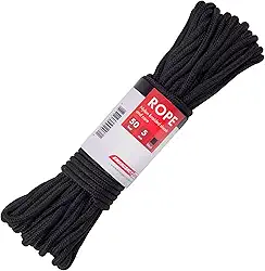 Zona de emergência 5 mm nylon trançado, 50 pés, multiuso corda de acampamento marca | disponível em verde e preto. Disponível em unidades, 2, 3, 4, 5, 100 pacotes., Black