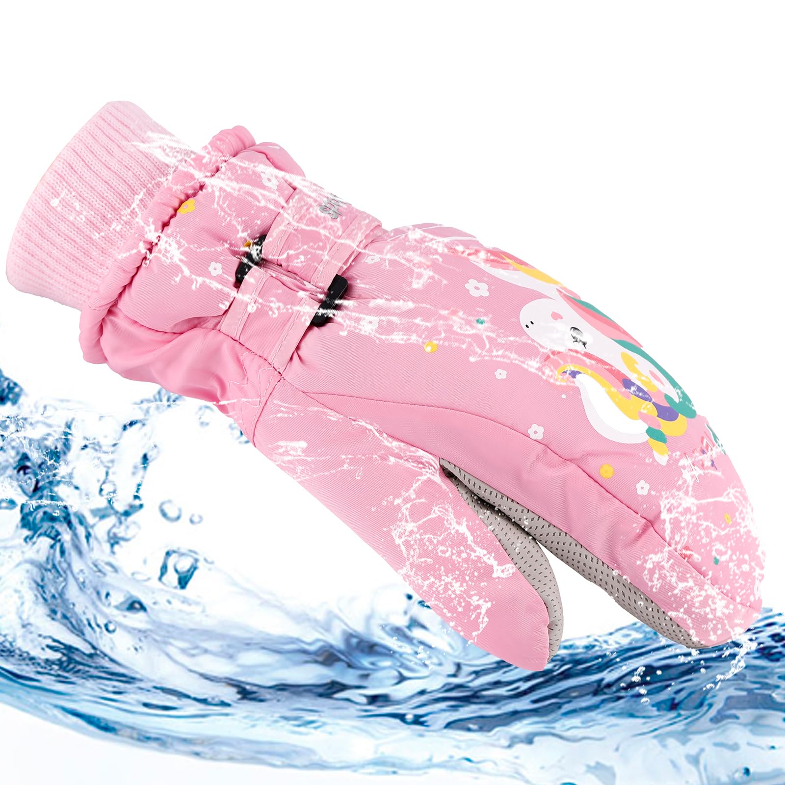 KAKU NANU Guanti da Sci per Bambini Guanti 2-10 Anni Guanti Impermeabili Guanti Invernali da Neve Caldi per Bambini Guanti in Pile Termico per Ragazzi Ragazze Rosa Viola Blu Cartone Animato
