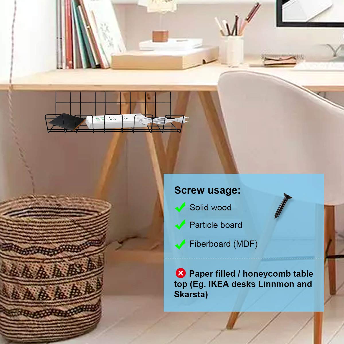 WHDZ Under Desk Cable Management Tray, Wire Organizer for Cable