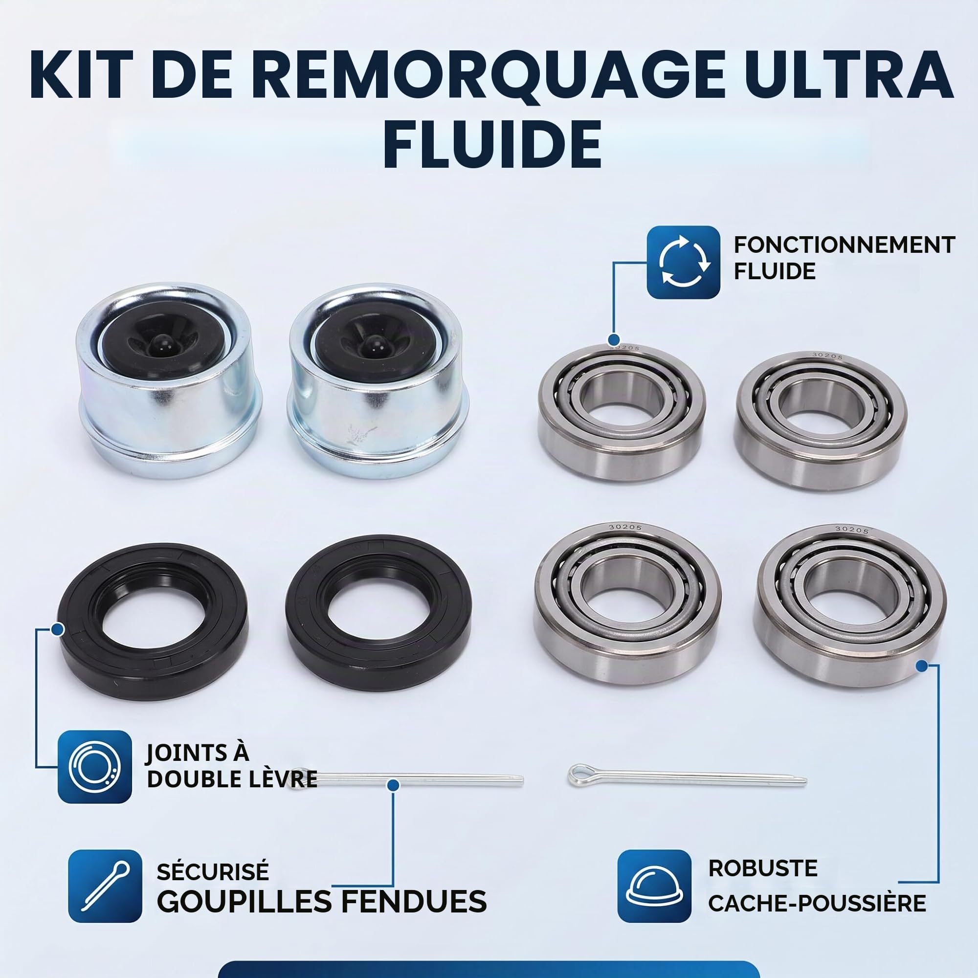 Cocoarm Kit de Roulements de Moyeu de Roue de Remorque, Acier Cr avec Roulements 30205 pour Essieux de Remorque Légère