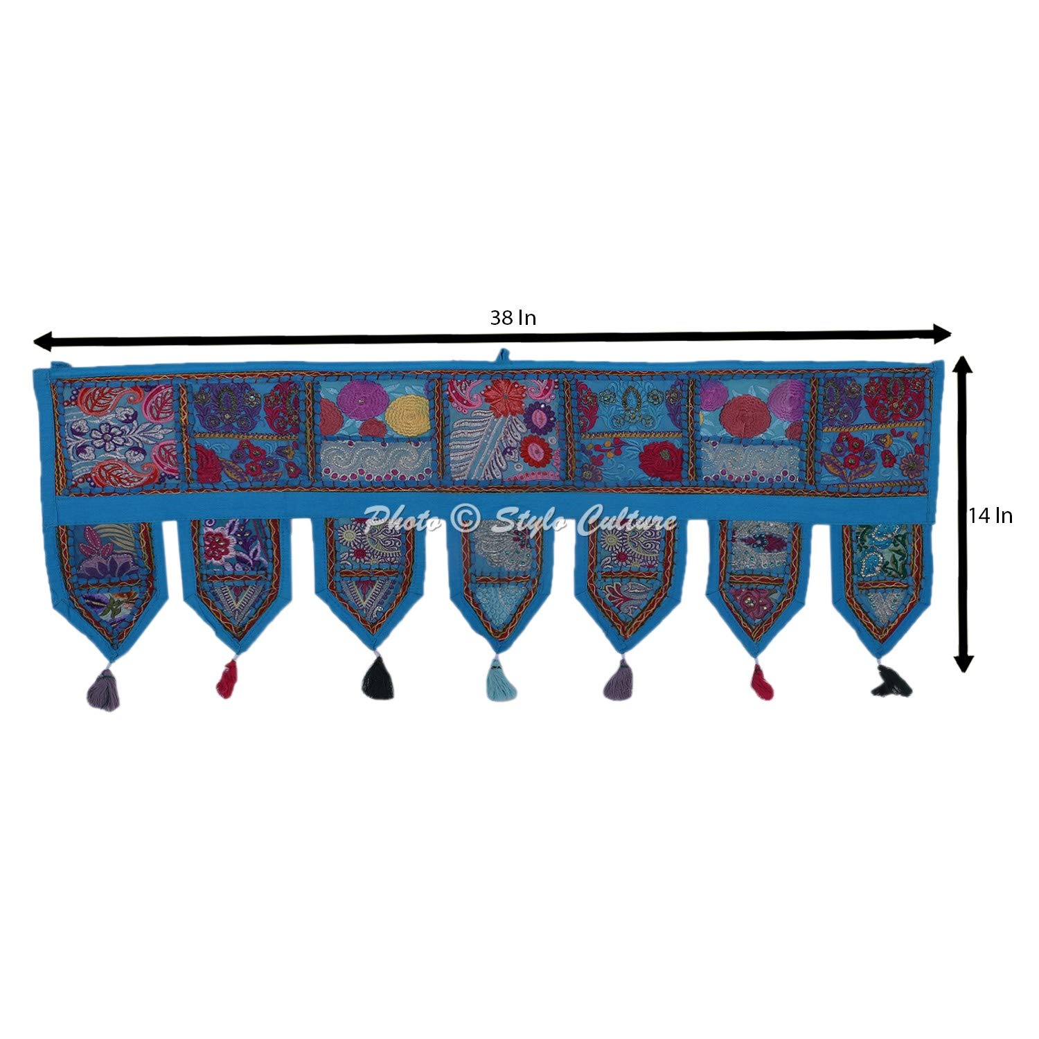 Mantovana Indiana Per Porte E Finestre – Toran In Cotone Patchwork Nero 35x95 Cm, Ricamo Floreale Vintage, Stile Bohemien