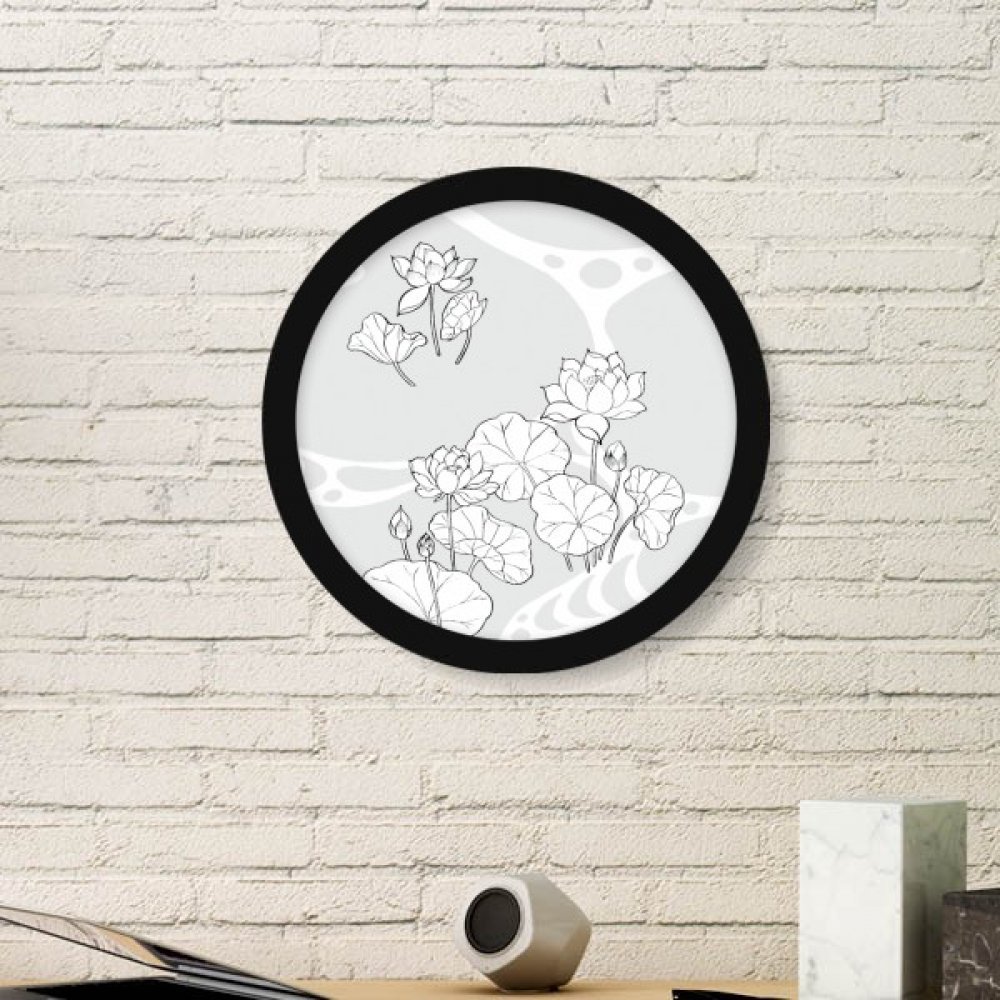 Plante de lotus art peinture cadre rond en bois noir salon