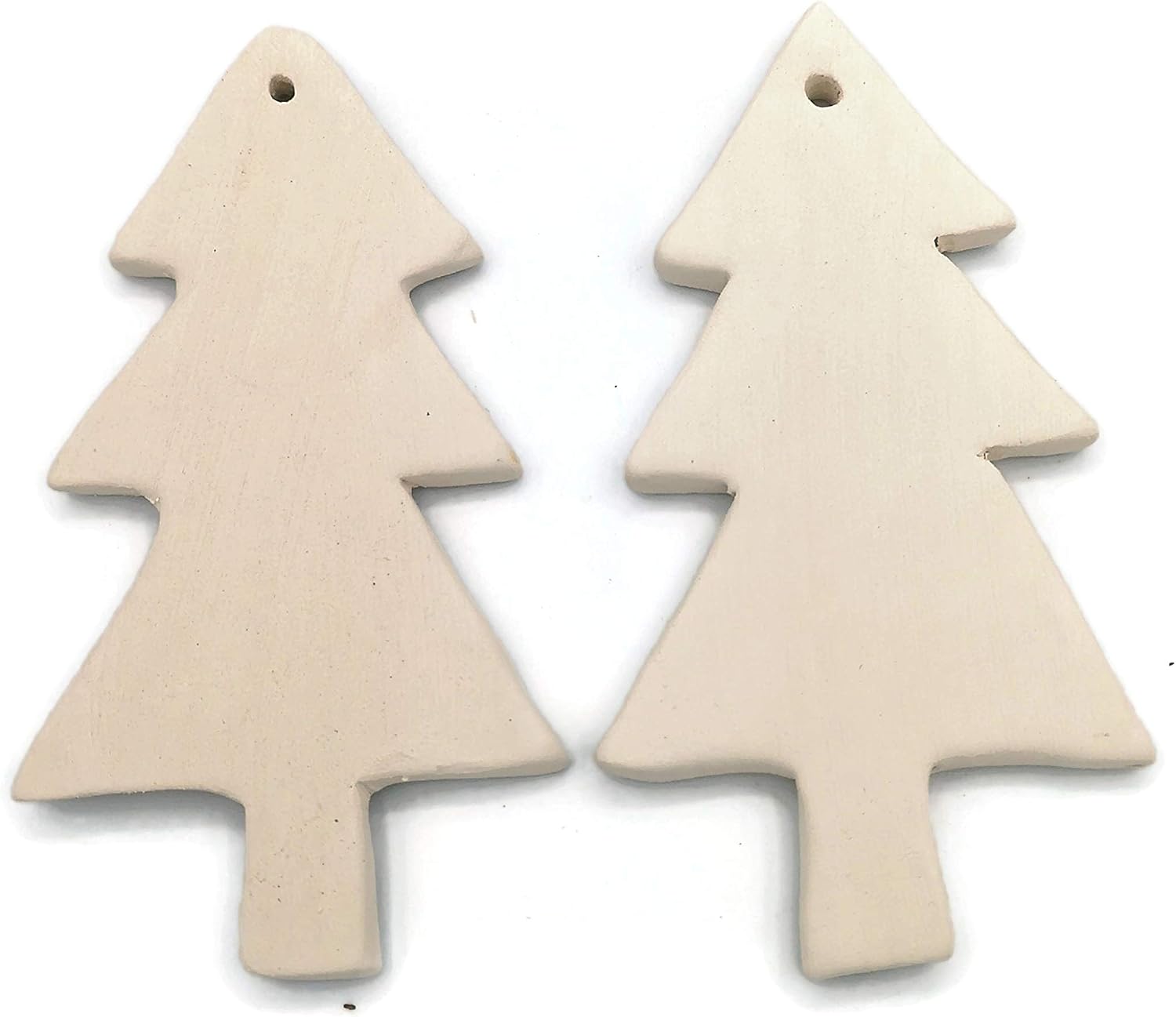 Blank Ceramic Christmas Tree to Paint, DIY Hanging Ornaments Bisque Set of 2