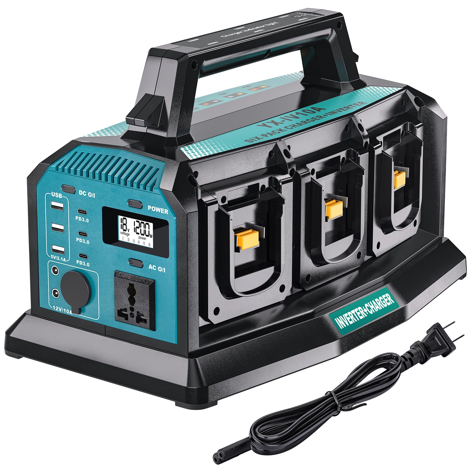 ⭕️ミッチー756＊754 Amazon.com: 2-in-1 Portable Inverter Charger, 1200W Pure Sine Wave