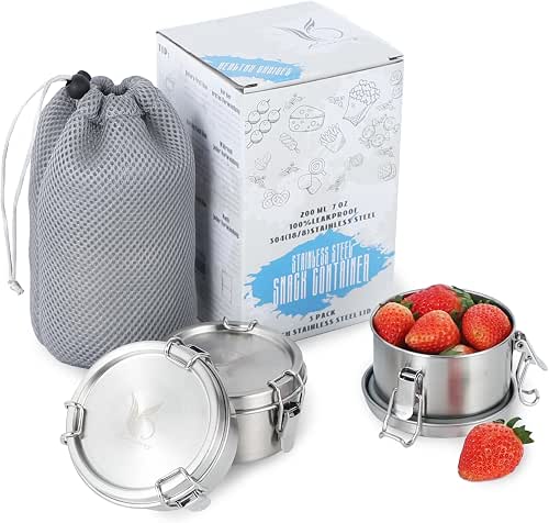Edelstahl Dose (3 Stück), Lebensmittelbehälter Kinder, 200ml Klein Dosen, Snackbox,