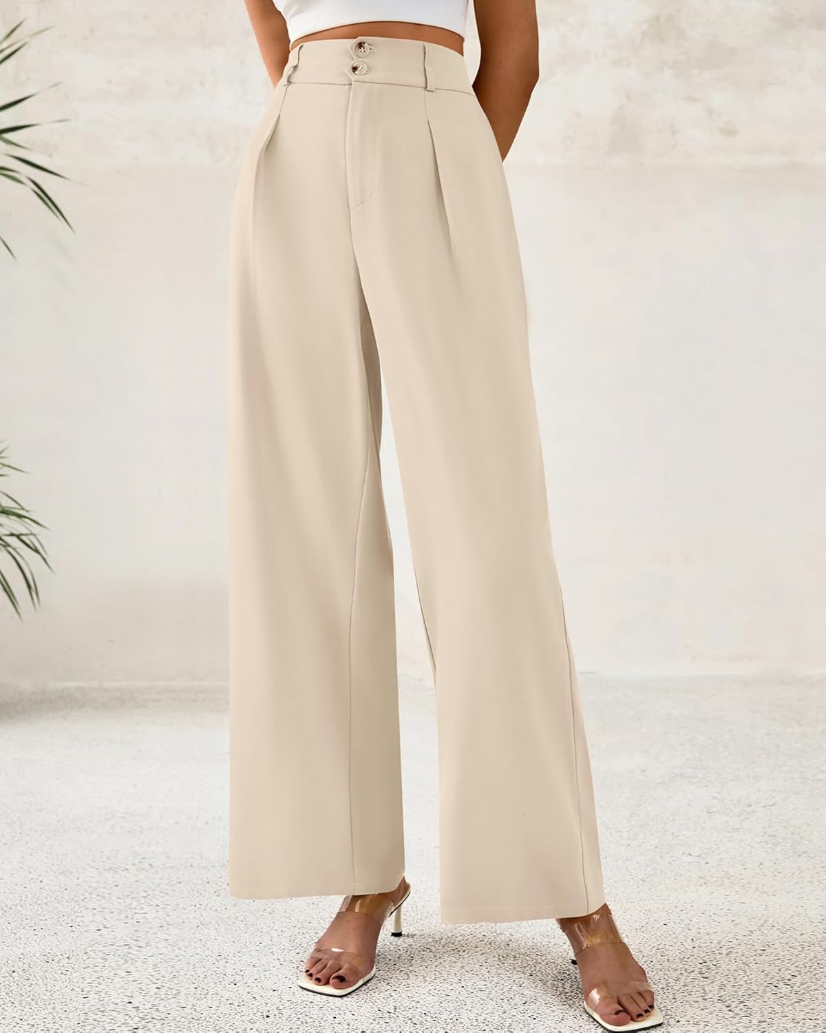 BTFBM Women Wide Leg Dress Pants 2026 High Waisted Button Pleated Business Casual Trousers Office Work Palazzo Pants - Image 2
