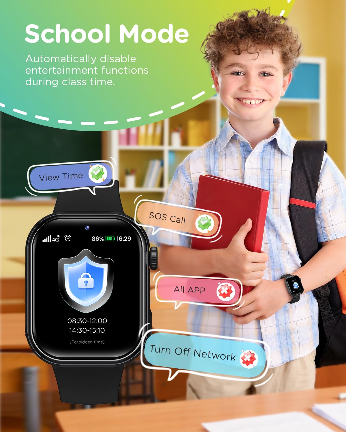 4G Montre Connectée Enfant GPS, Smartwatch avec Appel, Appel Vidéo, Chat Vocal, SOS, Mode École, Podomètre, Réveil, Appareil Photo, IP68 Étanche, Montre Telephone Enfant pour Garçons Filles, Bleu