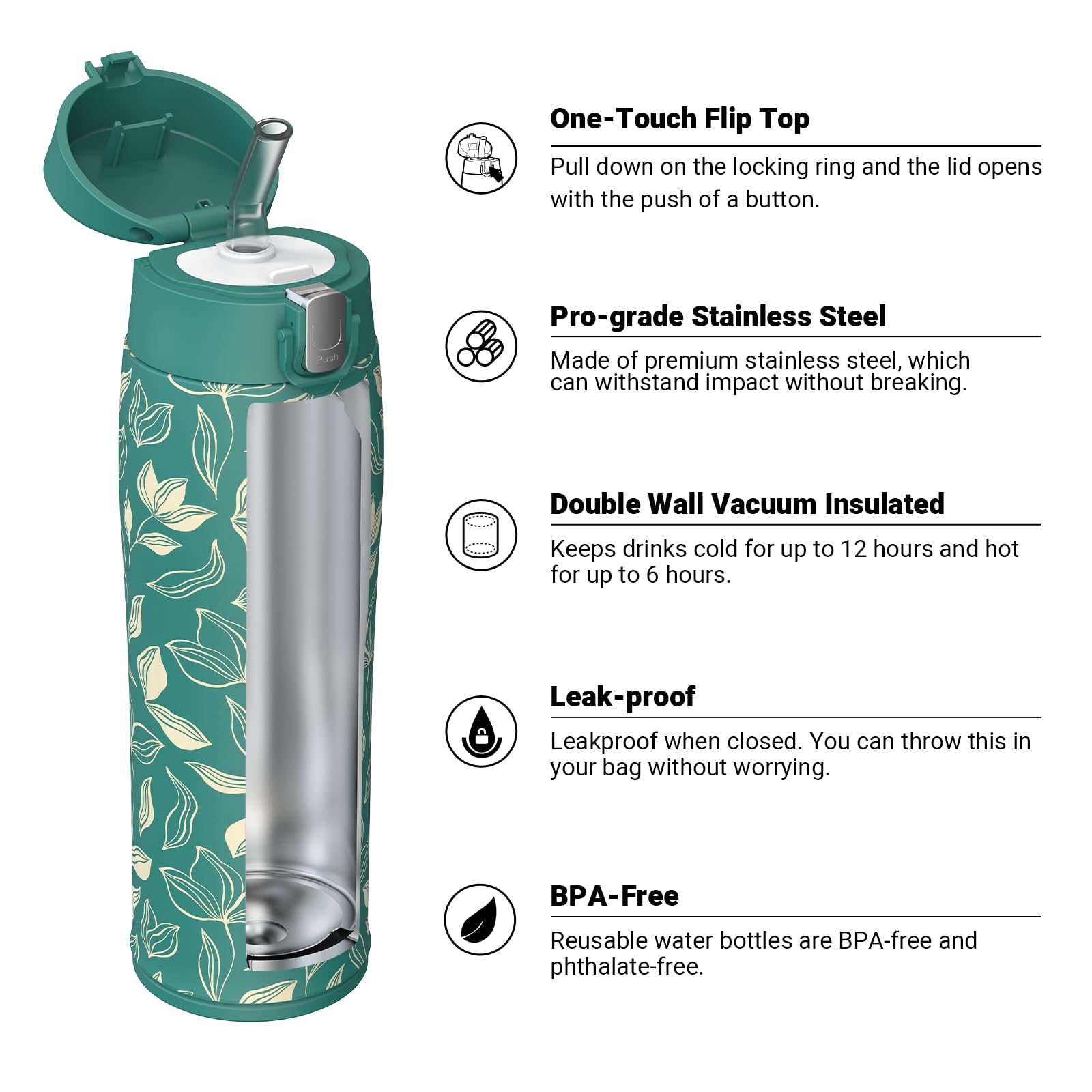 Super Sparrow Borraccia con Cannuccia, Acciaio Inox Bottiglia Termica - 350ml, 500ml, 750ml - Senza BPA Tazza Termica, Bottiglia Termica per Bambini, Scuola, Sportiva, Campeggio
