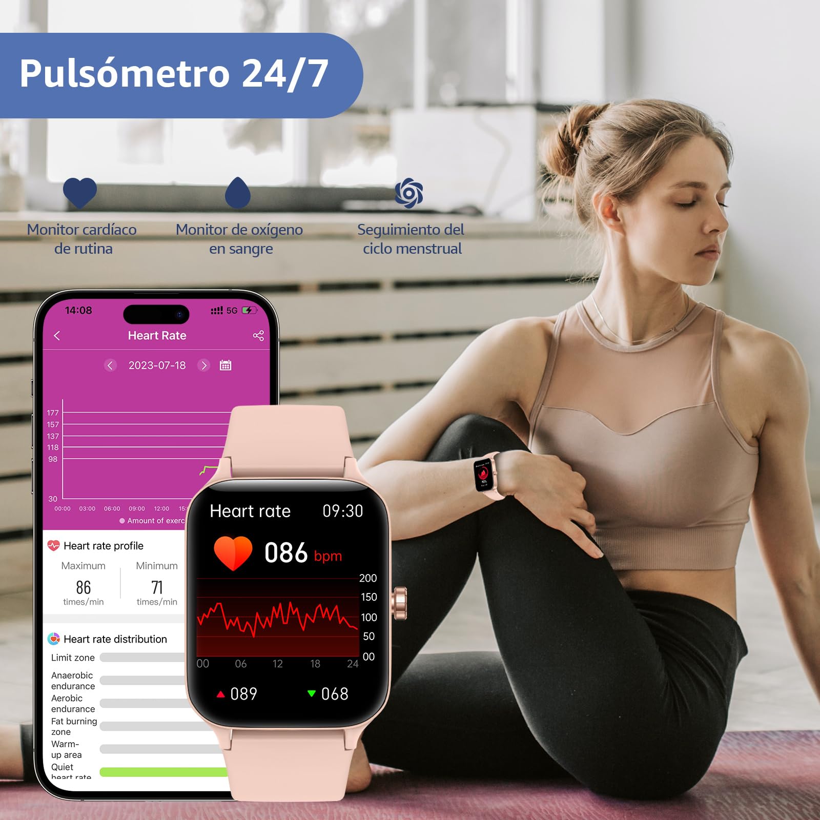 Reloj Inteligente Mujer Hombre, 1.95" Smartwatch con Funciún Llamadas y Recordatorio del Mensaje, Smart Watch con 140+ Modos Deporte, Oxímetro, Monitoreo del sueño, para Android iOS