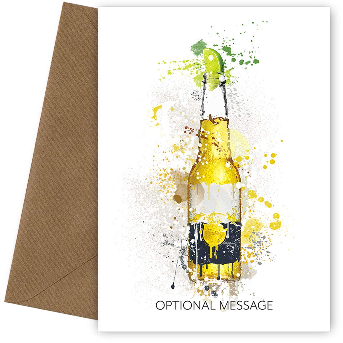 Personalised Yellow Beer Birthday Card for Husband Son Grandson Brother Uncle Friend - Watercolour Greetings Card of a beer bottle for a Birthday, Christmas, Father's Day
