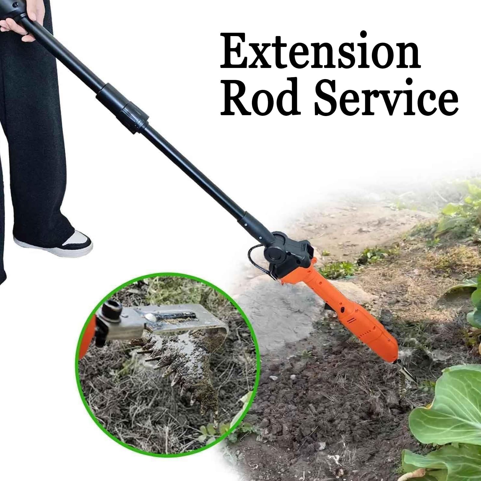 Azada de Excavación Eléctrica, Azada Cultivadora Inalámbrica con Poste Telescópico, Interruptor de Seguridad Doble, Carrera de Trabajo de 30 Mm, Azada de Jardín Motorizada Inalámbrica Para 1 Battery