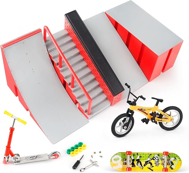 KETIEE Finger Skateboard Ramp Accessories Set, Fingerboard Skate Park Kit Ramp Finger Skateboards Training Props for Kids and Children (C)