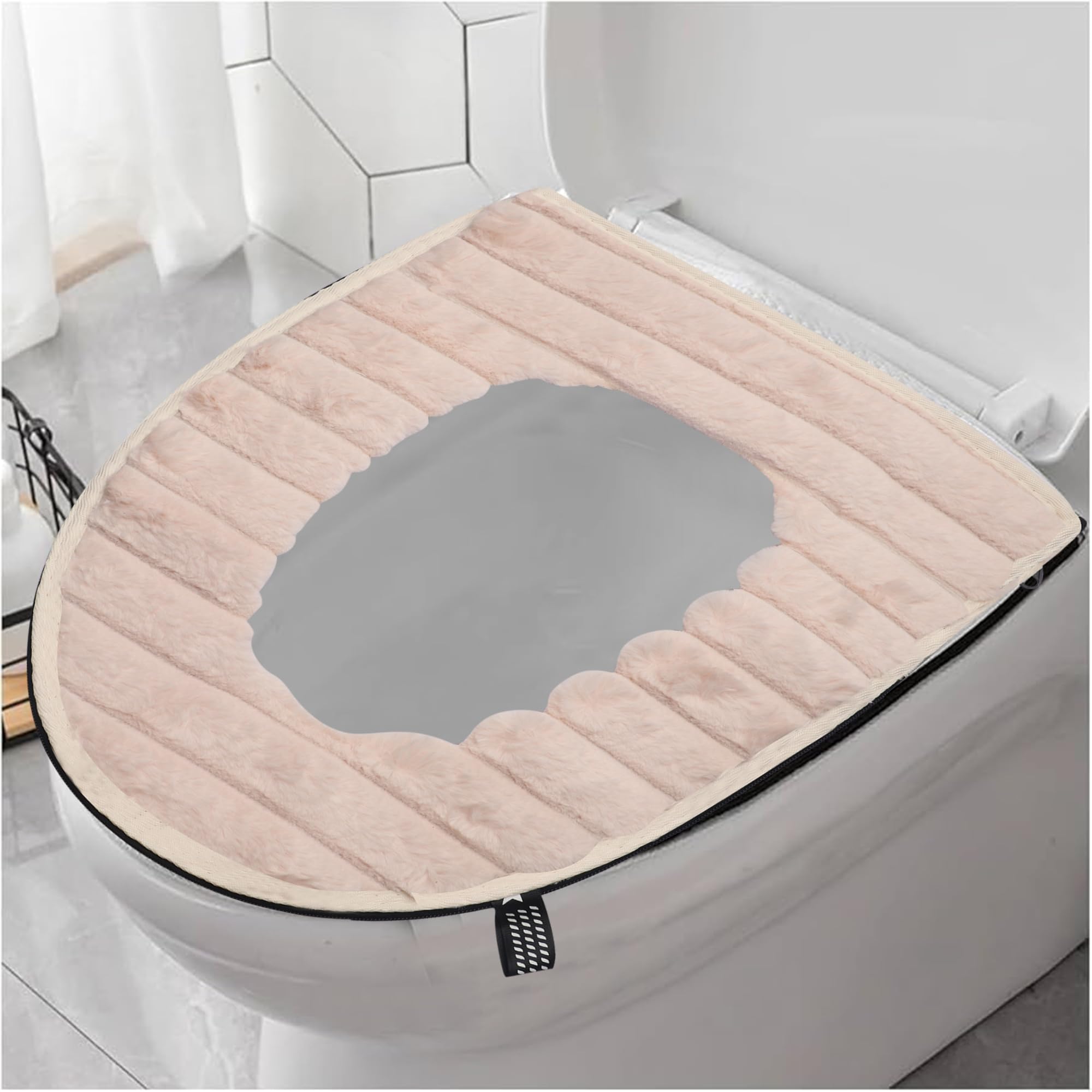 VRT thicken toilet Seat Cover Washable Toilet Seat Pad Cushion Flannel Waterproof with Zipper Self Adhesive Tapes and Hook (Cream) (B08R64FYC3) Amazon Price History, Amazon Price Tracker