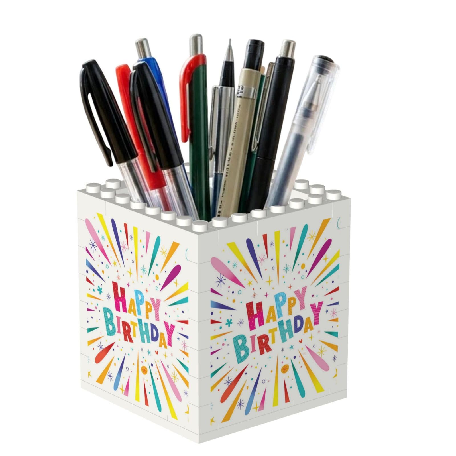 Poadnly Happy Birthday, Pen Pot Pencil Holder for Office Home School, Compact Desk Organiser for Office Stationery