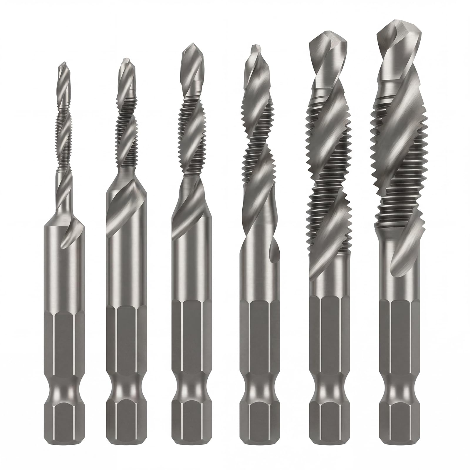 Set de 6 brocas de metal para acero duro, HSS, para taladro y llave, combinación profesional 3 en 1, con vástago hexagonal de 1/4" (M3, M4, M5, M6, M8, M10)