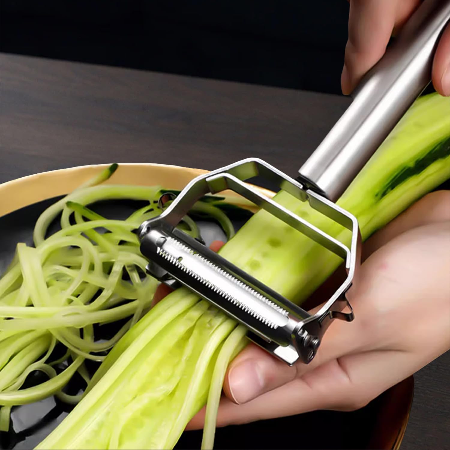 Pelador Multifuncional De Cocina - Cortador 2 En 1, Rallador Y Juliana Para Verduras, Acero Inoxidable