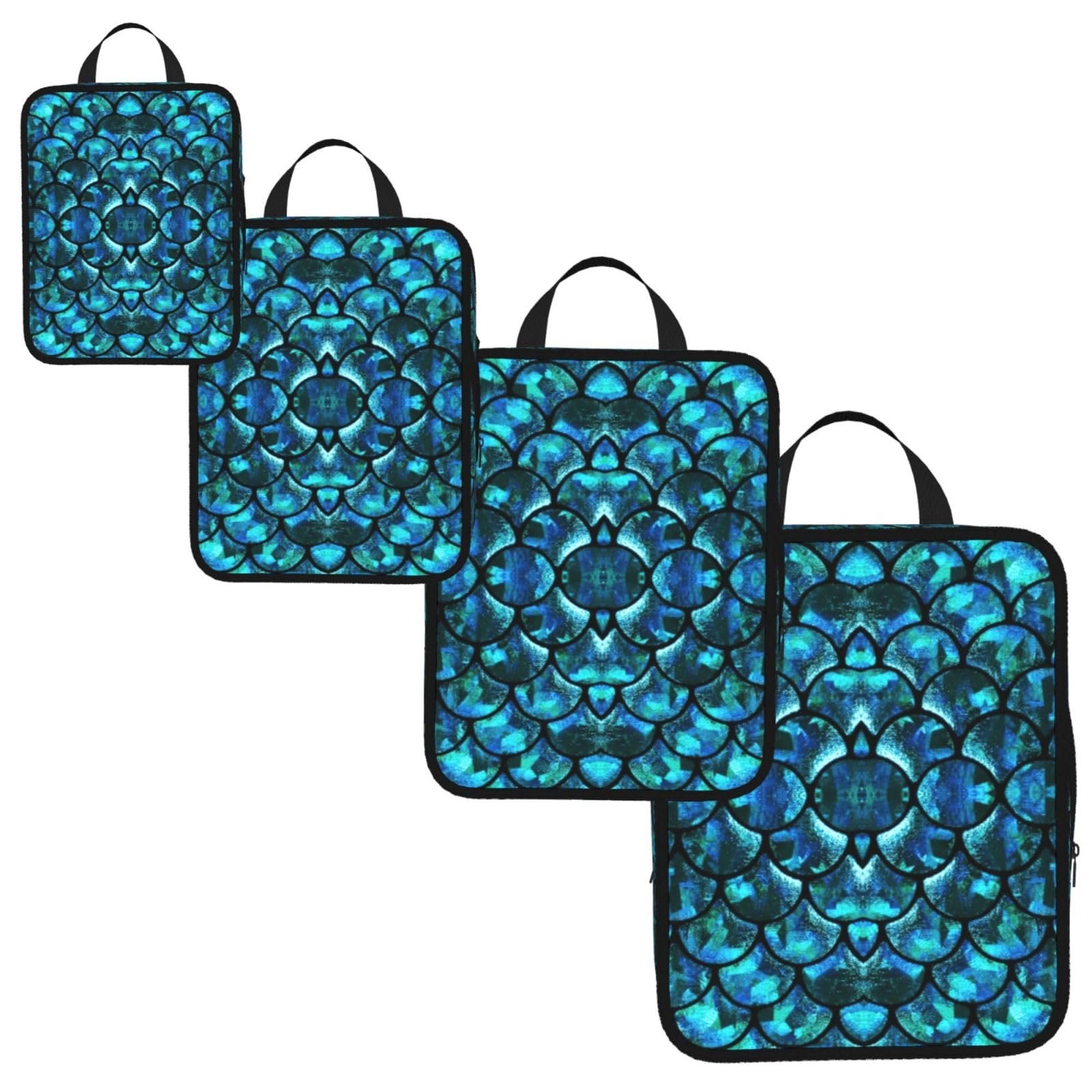 Fish Scale. Print 4 Set Compression Packing Cubes for Suitcases,Expandable Storage Bag Organizers