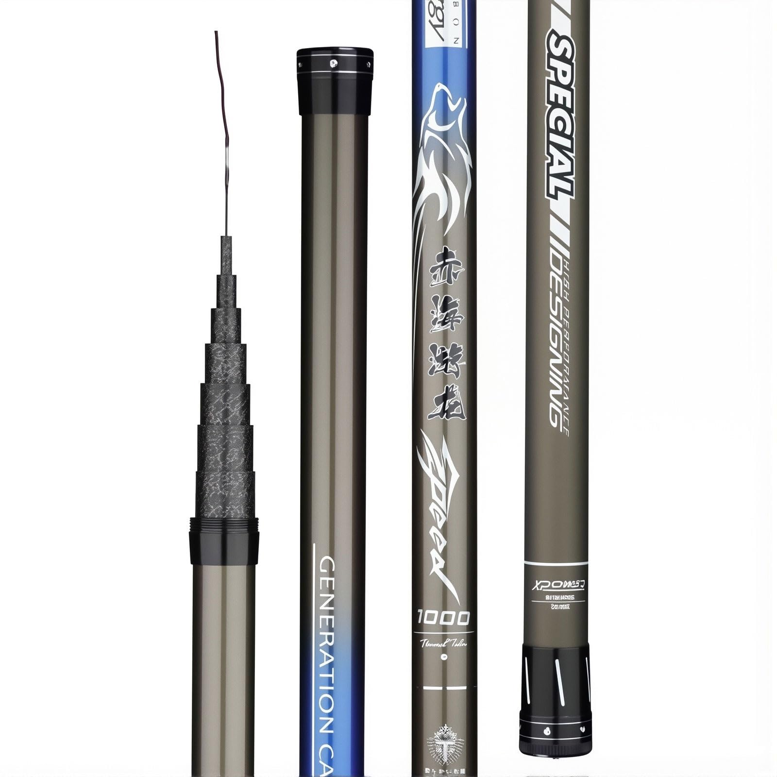 TUJISEK Tragbare Carbon Angelrute 8-16M Superhart Ultraleicht Langer Abschnitt Angelruten teleskopangel Angel Rute Fishing Rod Leicht Zu Tragen FüR FlüSse Seen(9m)