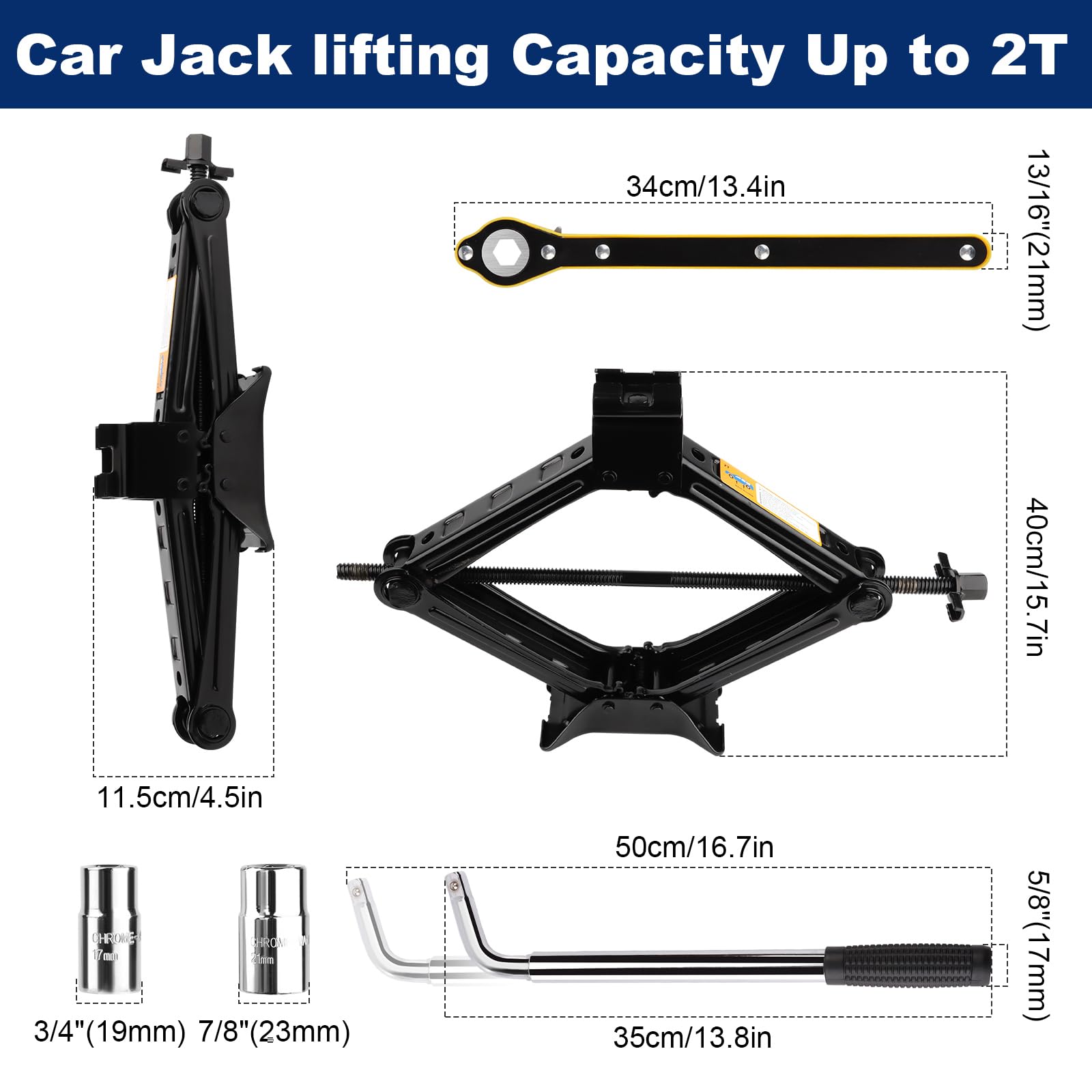 Gato de Tijera 2t, Kit de Gato para Coche con Ruedas, Mango de Trinquete, Bolsas de Almacenamiento, Gato de Tijera para automóvil,Kit de Emergencia Universal para automóvilCoche SUV MPVTesla