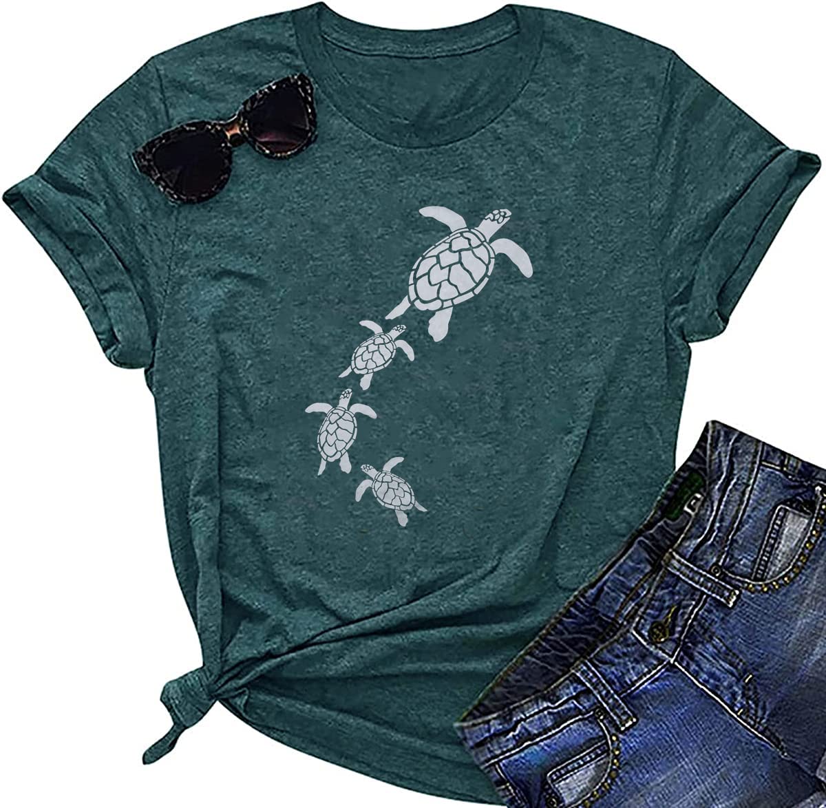LDAKZFVSea Turtle Shirt Women Summer Beach Graphic T-Shirt Funny Turtle Graphic Tee Shirts Hawaiian Vacation Tee Tops