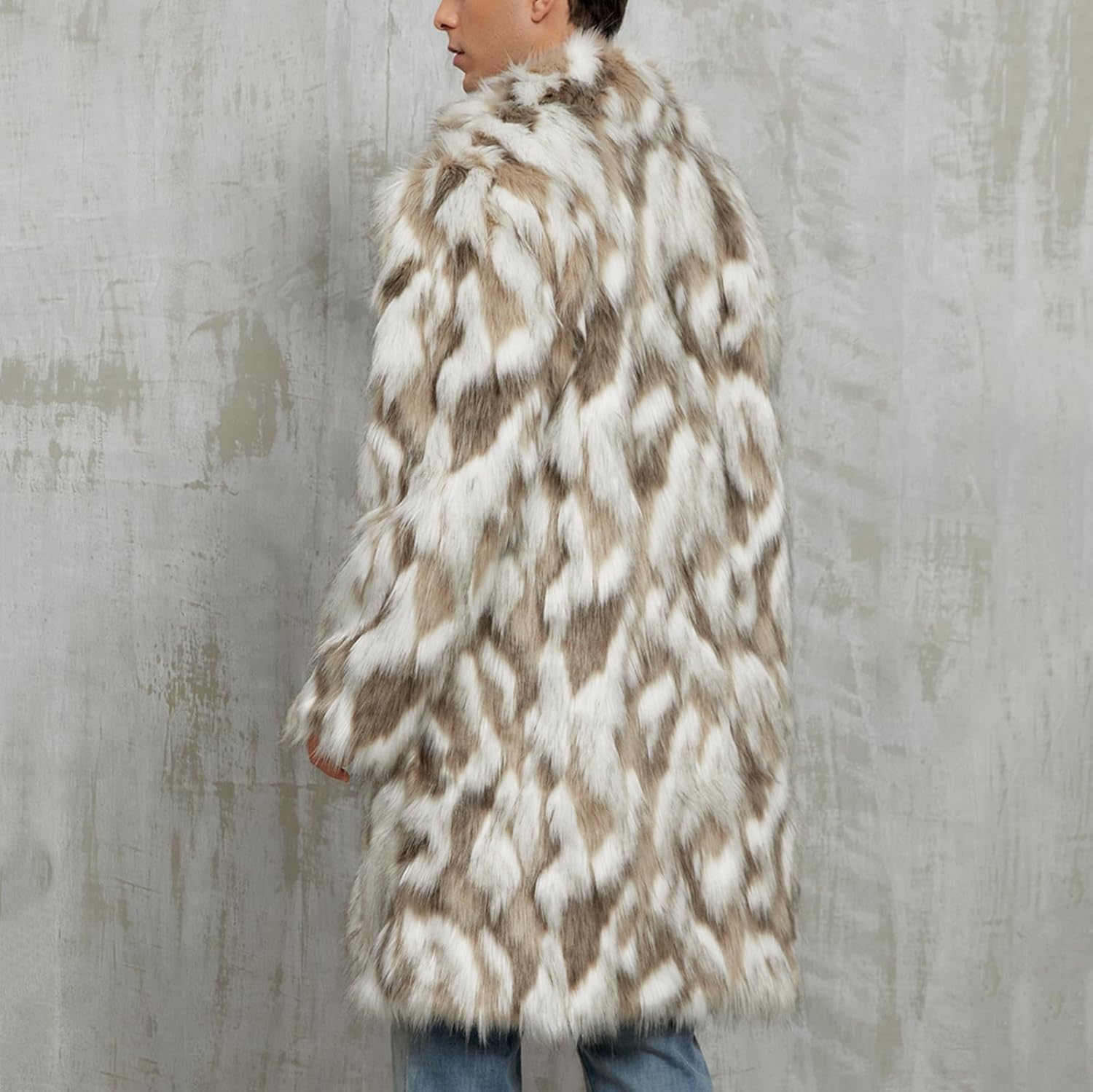 Cambkatl Men's Luxury Faux Fur Coat, Warm Winter Furry Long Sleeve Open Front Long Cardigan Jackets Lapel Outerwear
