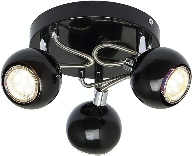 UKEW Modern 3 Way Ceiling Light - Black GU10 LED Spotlight with Adjustable Round Ball Heads - Light Fixture for Bedroom Kitchen Restaurants