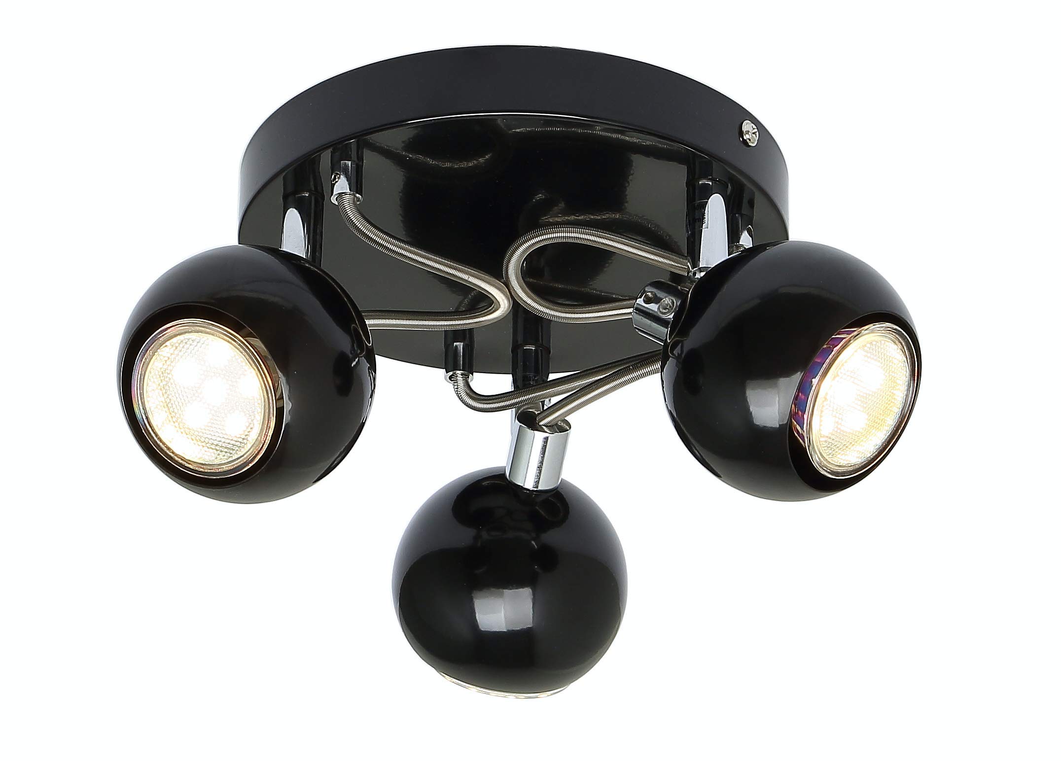Ukew Black Modern 3 Way Ceiling Light - Gu10 Led Spotlight With Adjustable Round Ball Heads - Light Fixture For Bedroom Kitchen Restaurants