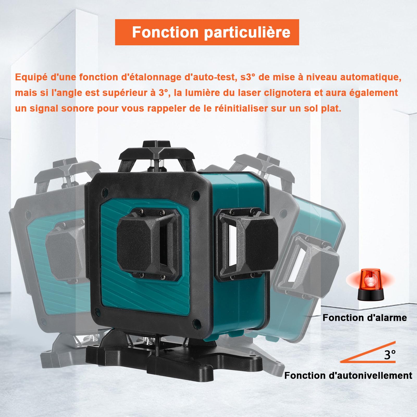 Niveau Laser en 360° 4D 16 Lignes D'auto-Nivellement du Niveaux Laser Vert Rotatif | 2 * Batteries de 2400 mAh Rechargeables | IP54 Imperméable | Télécommande | Niveau Laser 360